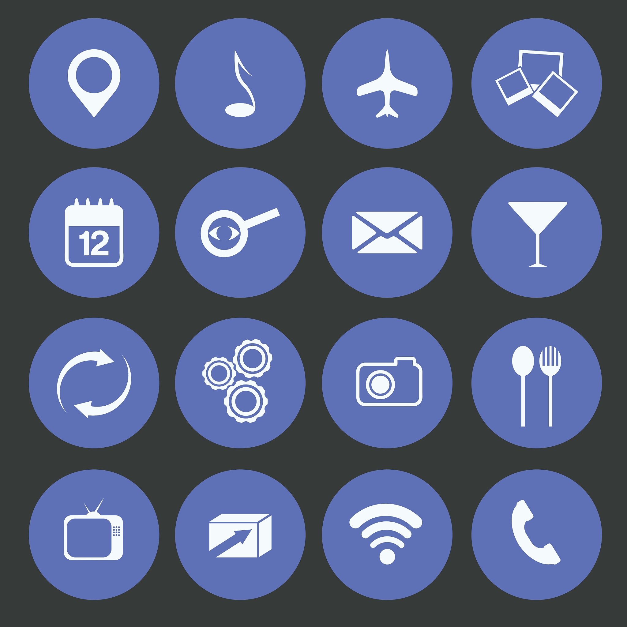 mediafood and communication icons set flat design