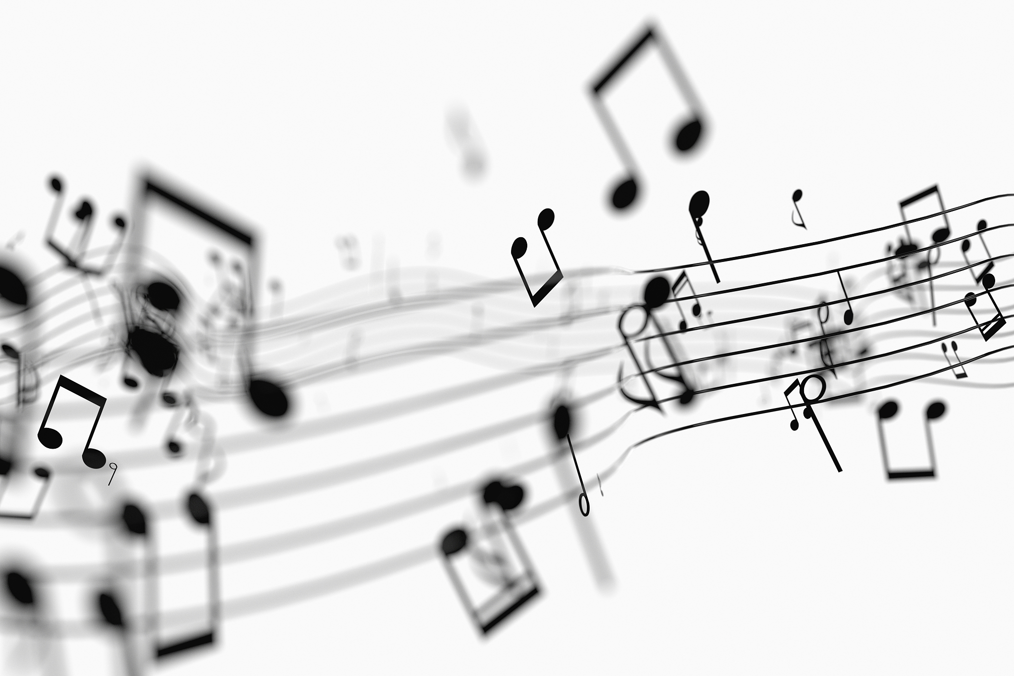 black music notes with white background, <strong>3</strong>d rendering.
