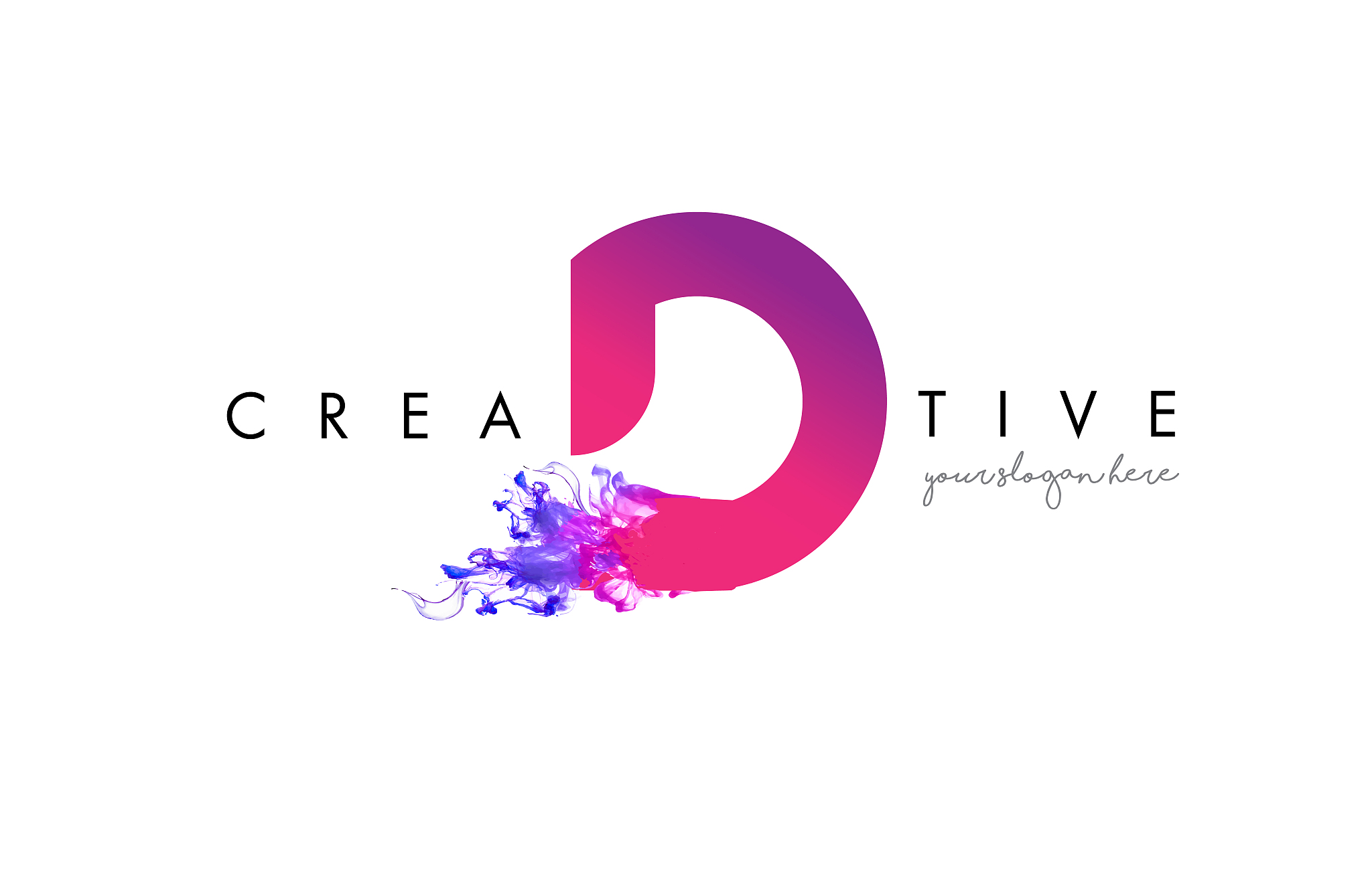 d letter logo design with ink cloud flowing