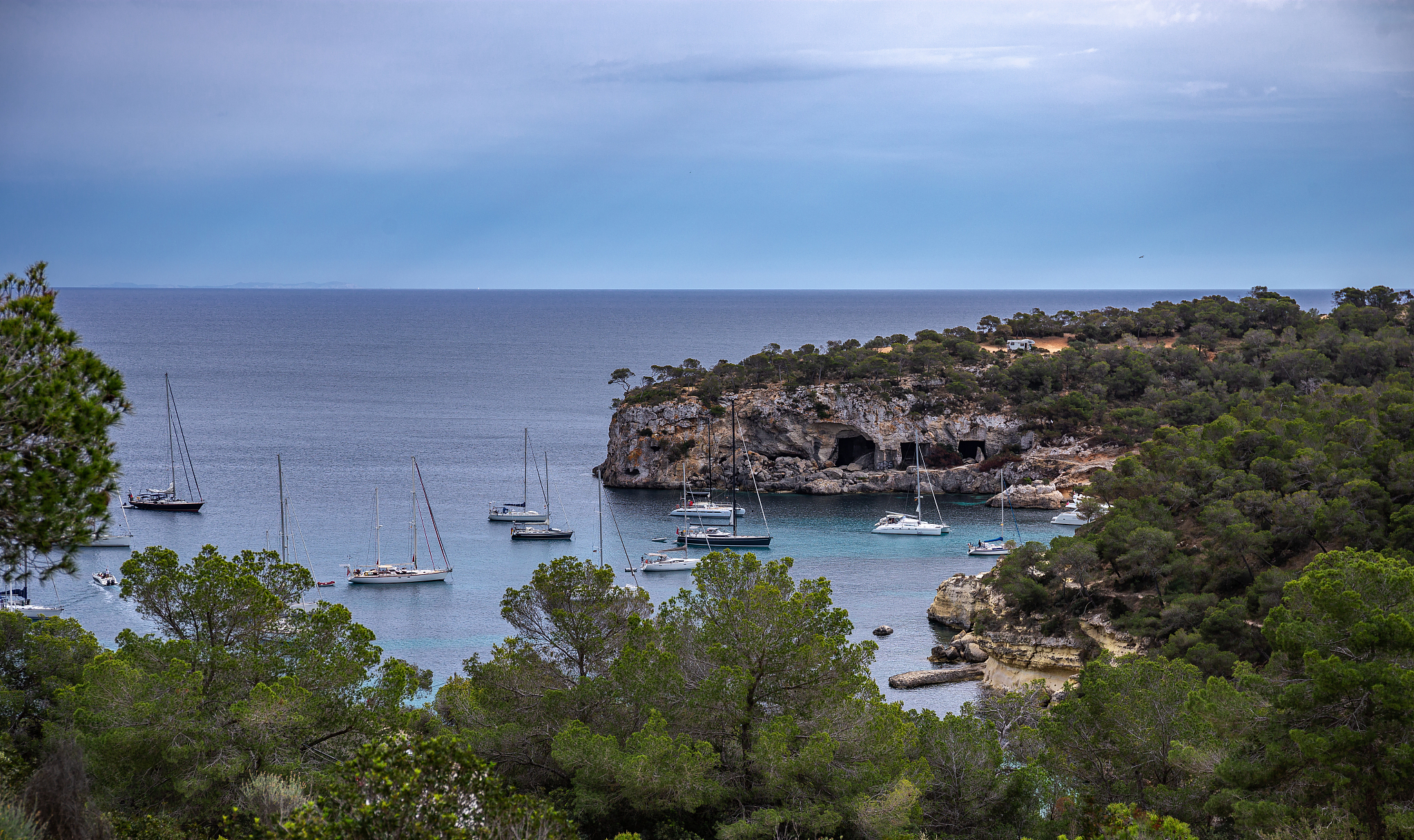 seascape, yachts on the pier in the bay of mallorca
