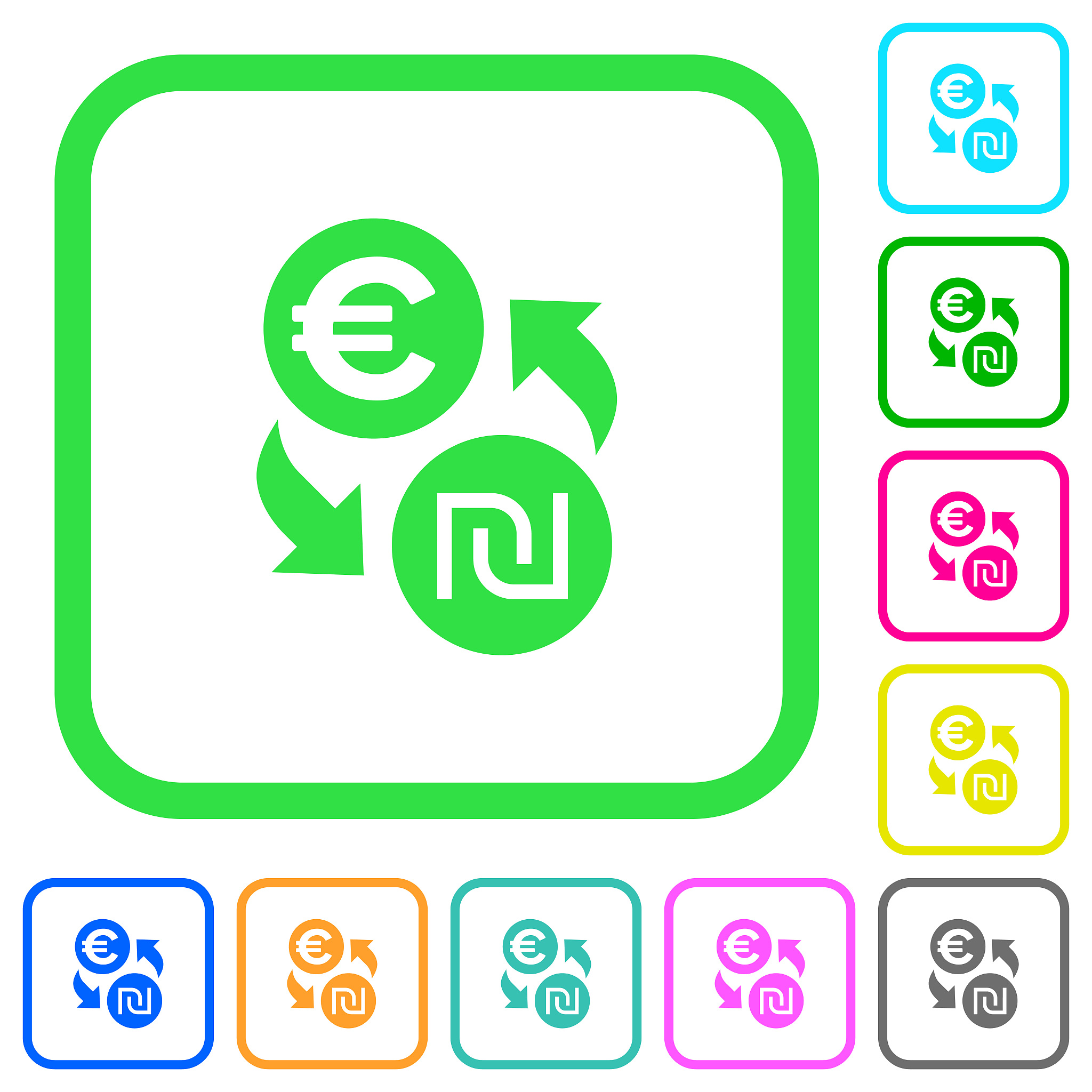 euro new shekel money exchange vivid colored flat icons