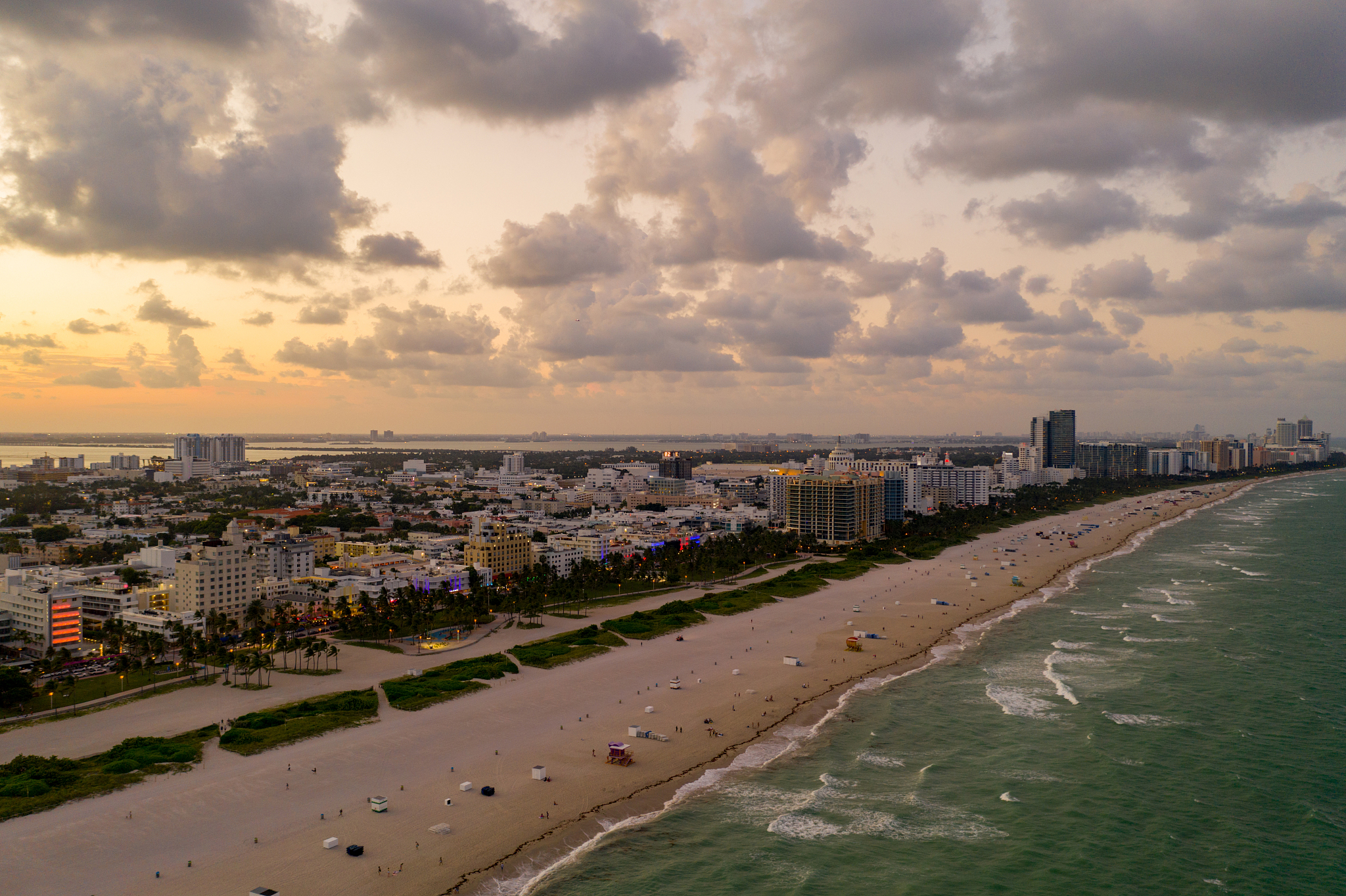 miami beach at twilight ocean drive neon lights
