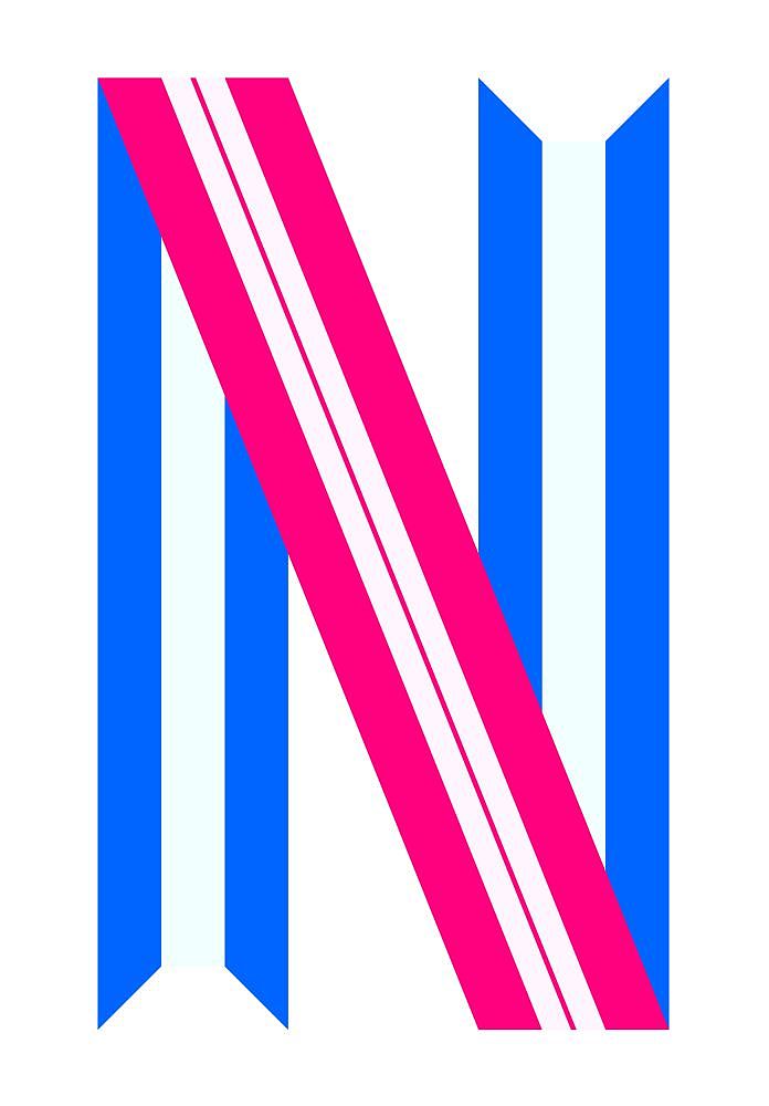 trendy alphabet. letter n folded from paper tape. uppercase, vec