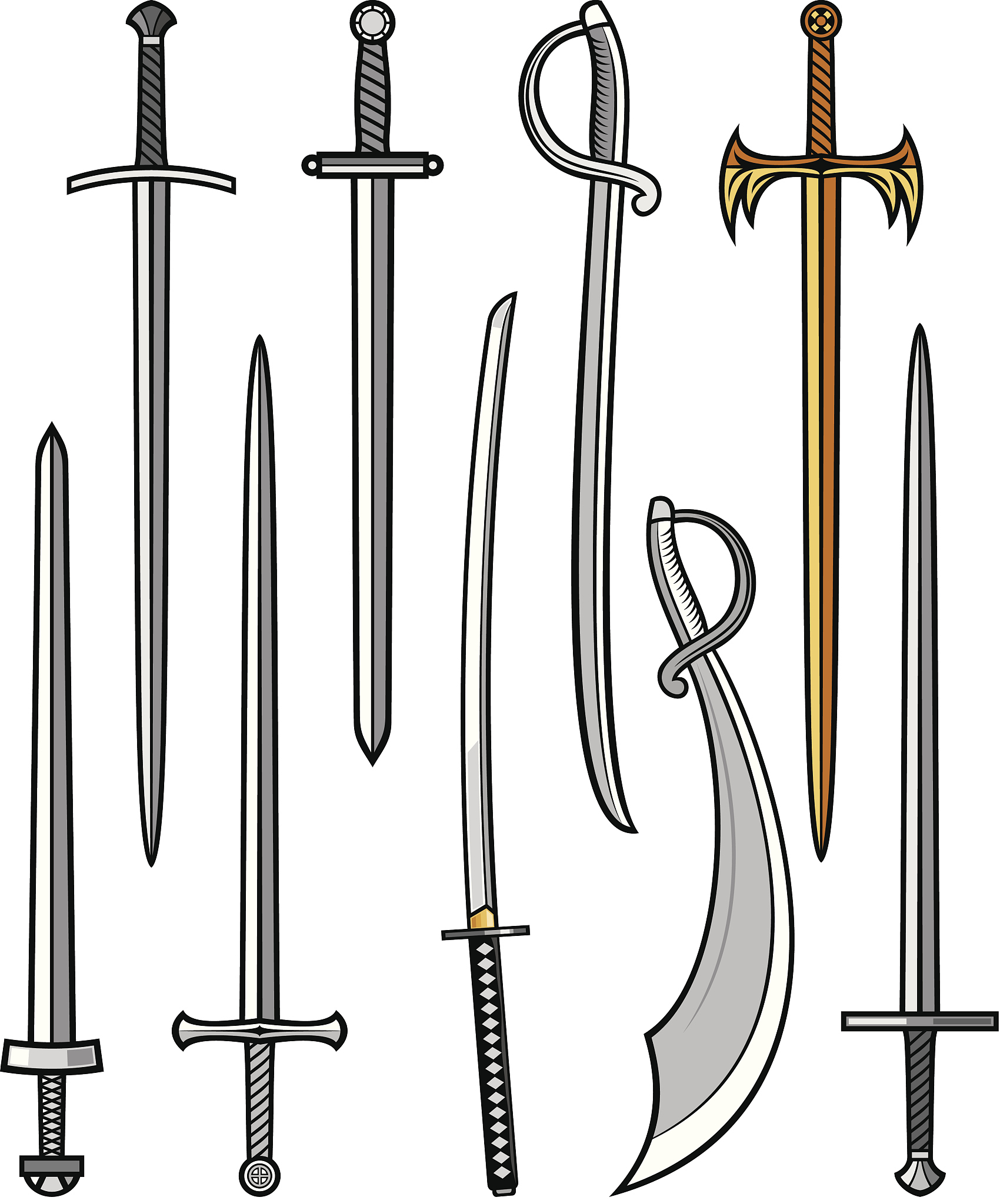 collection of swords, sabers and katana
