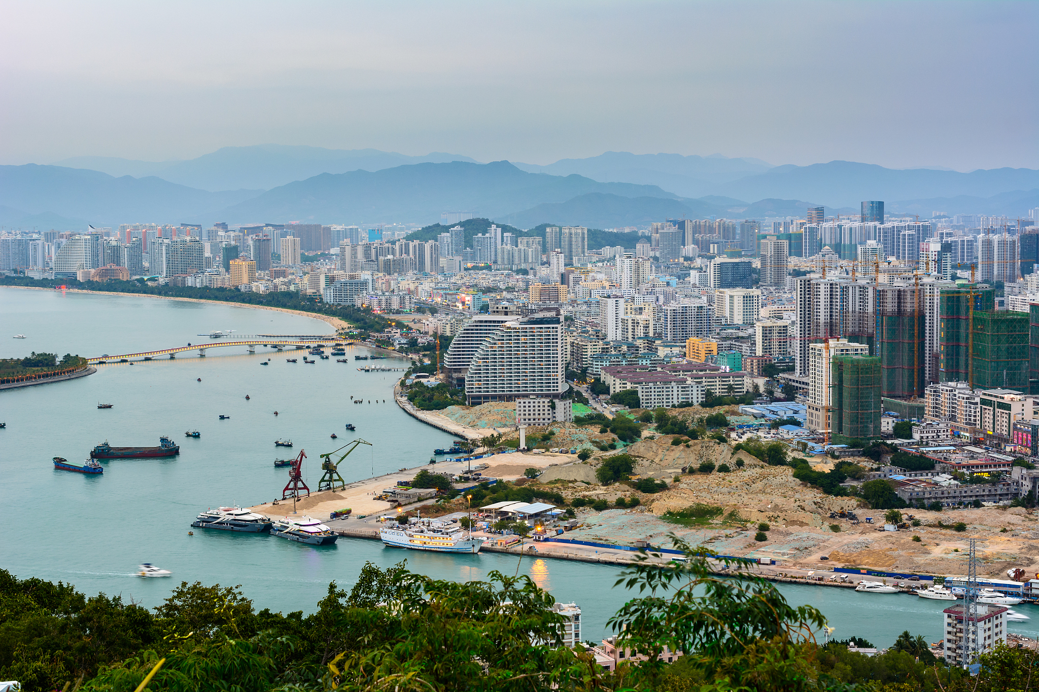 beautiful aerial panoramic view of the city of sanya city from l