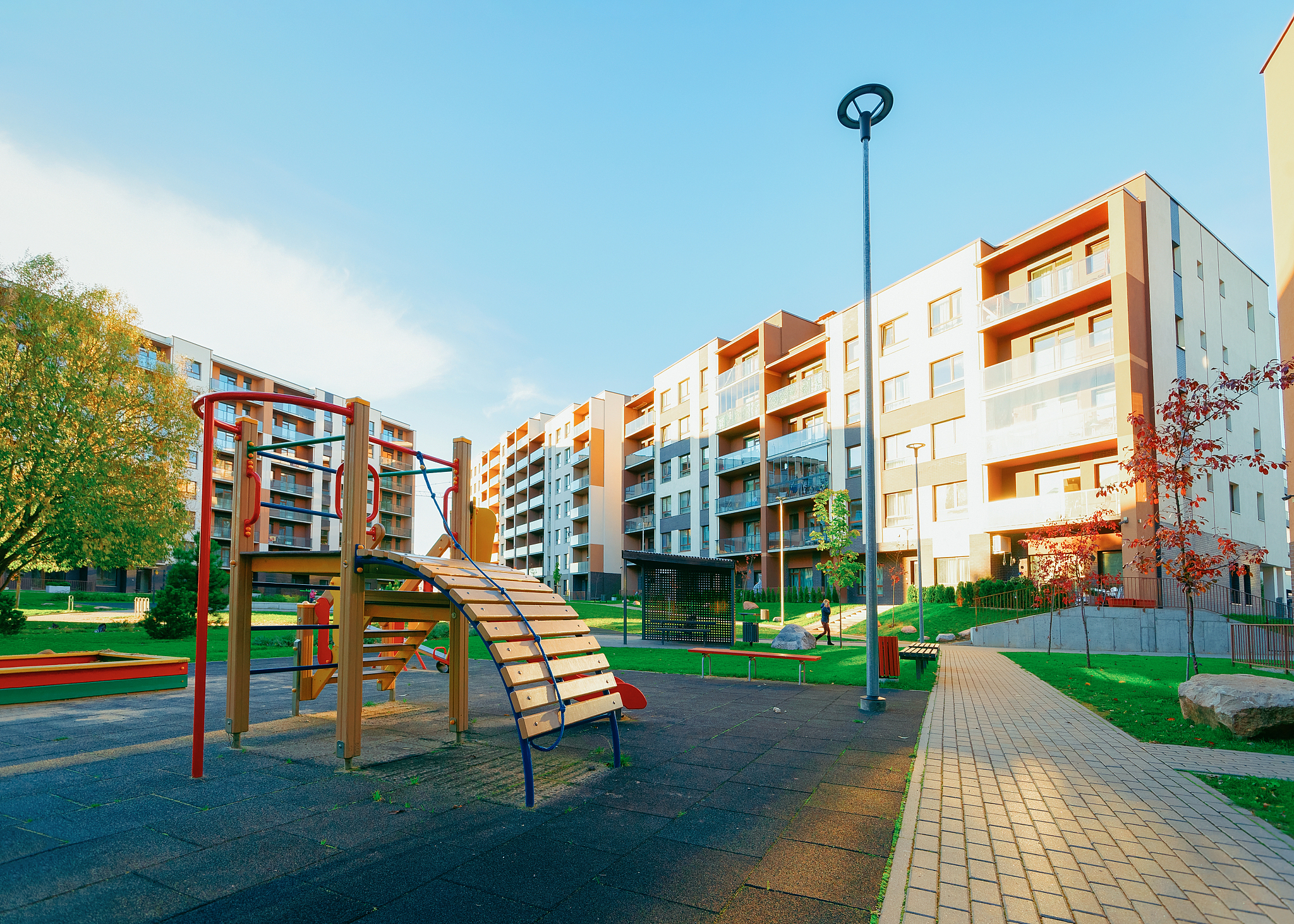 apartment residential house facade architecture with child playg
