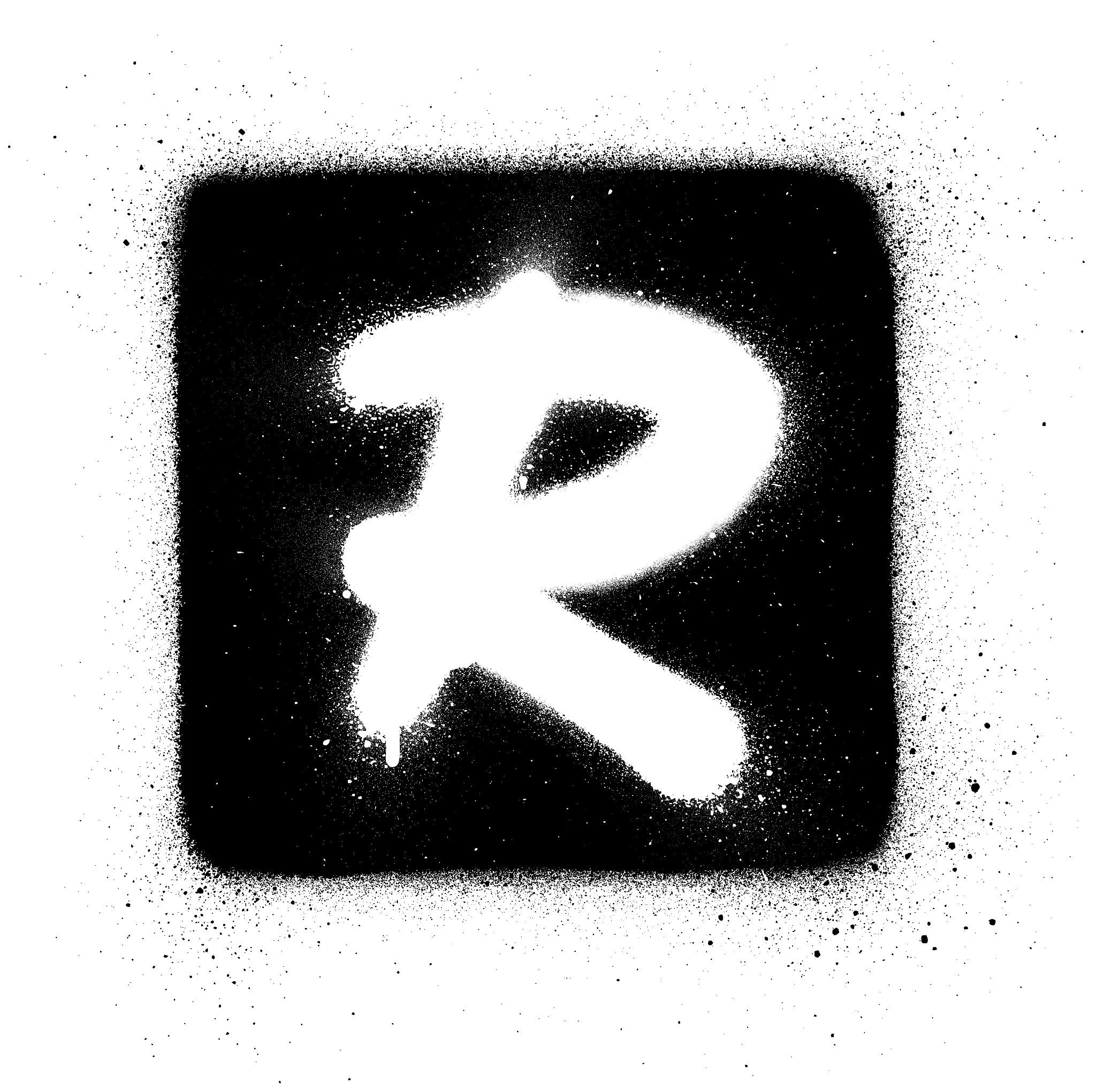 graffiti r font sprayed in white over black square