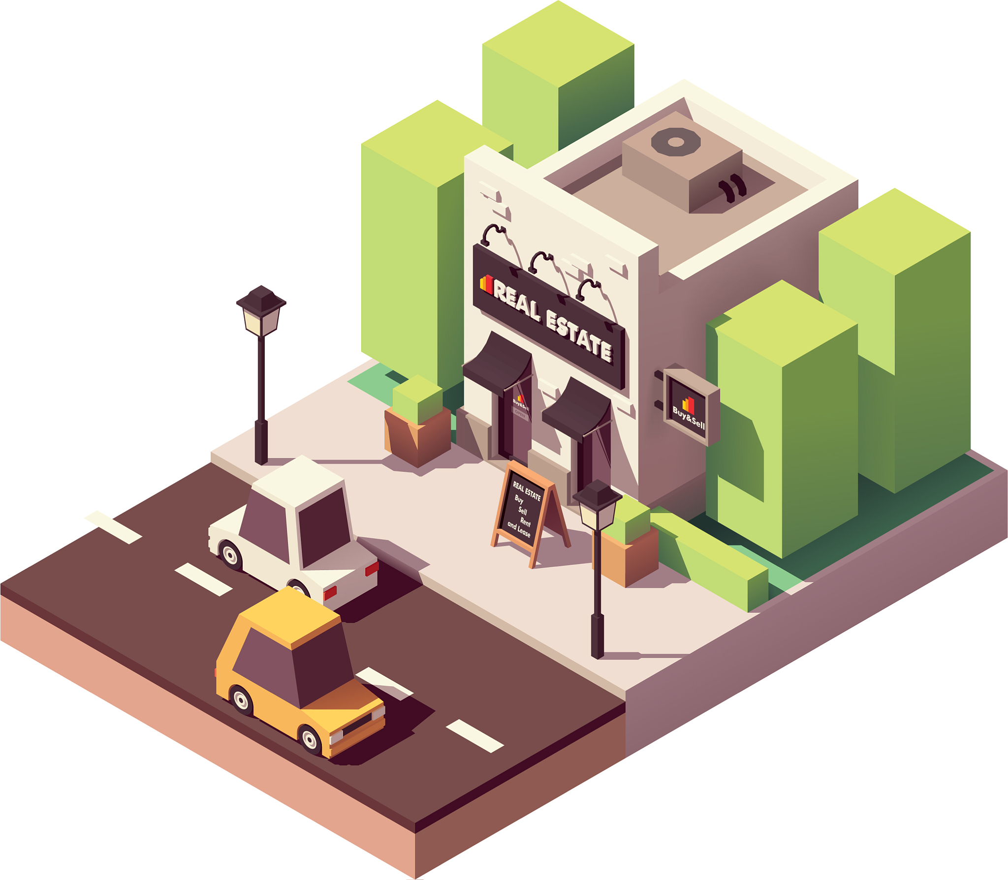 isometric real estate agency office