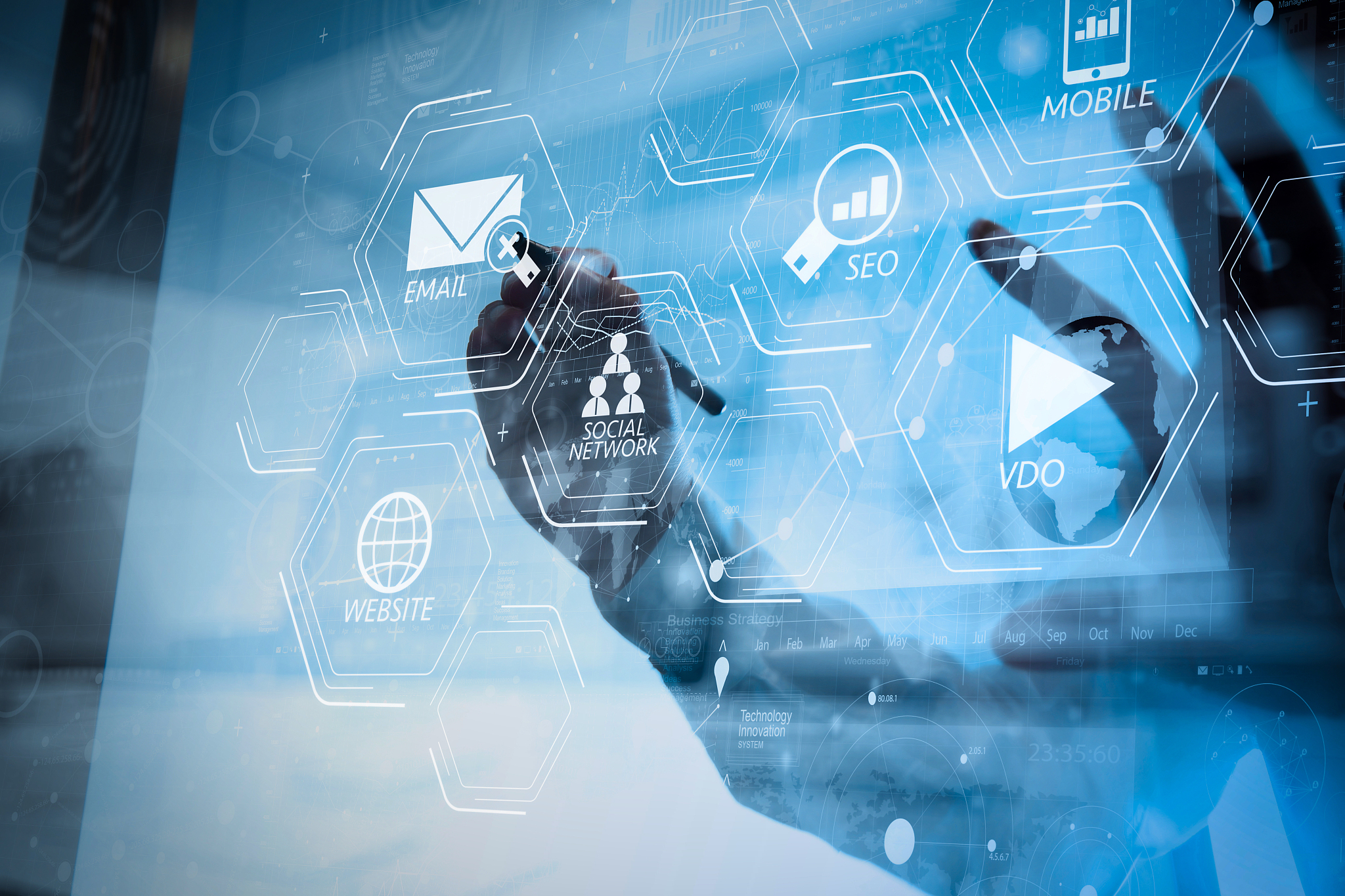 businessman working with modern technology and digital layer eff