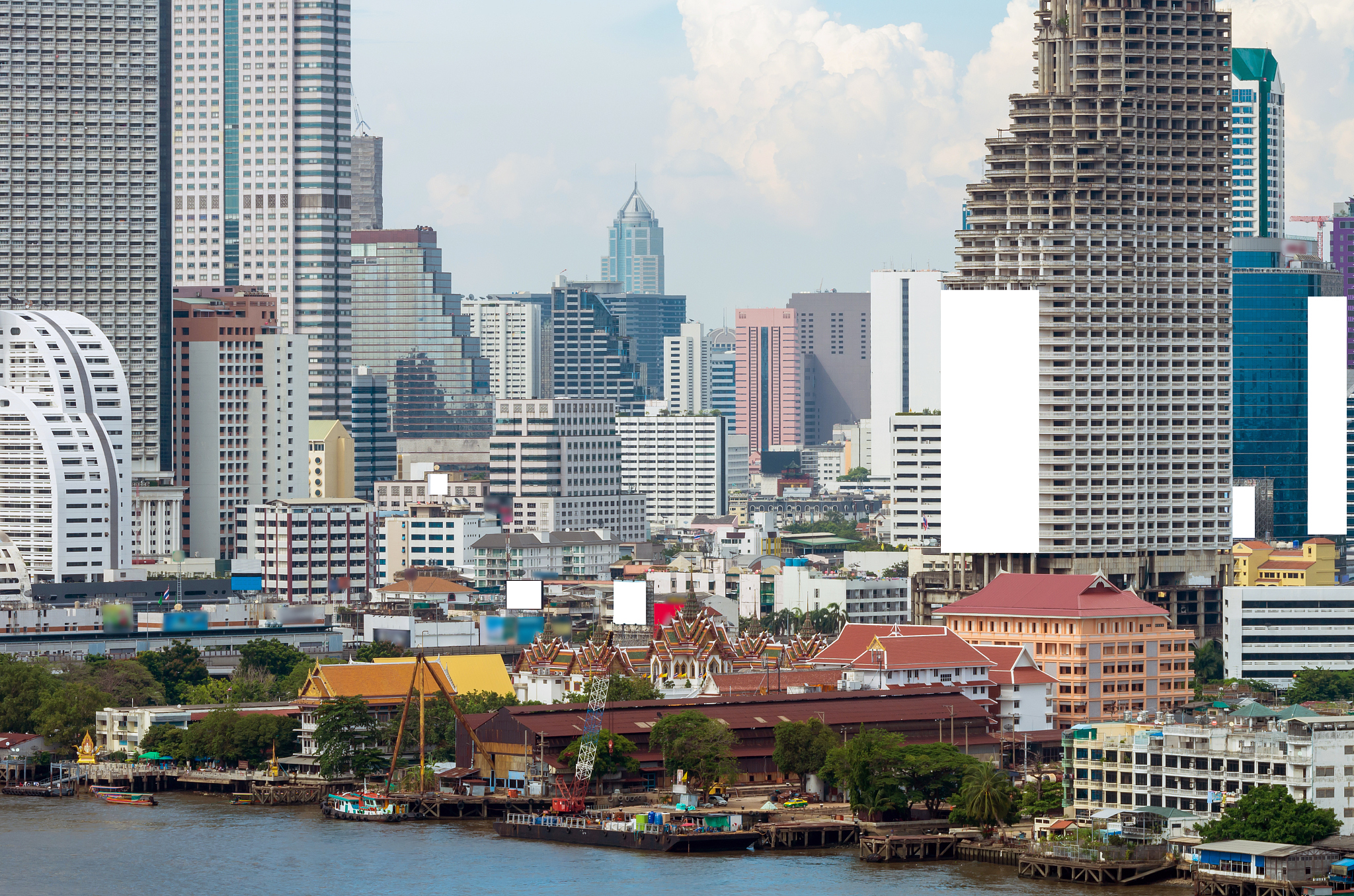 big blank billboard on abandoned building at bangkok