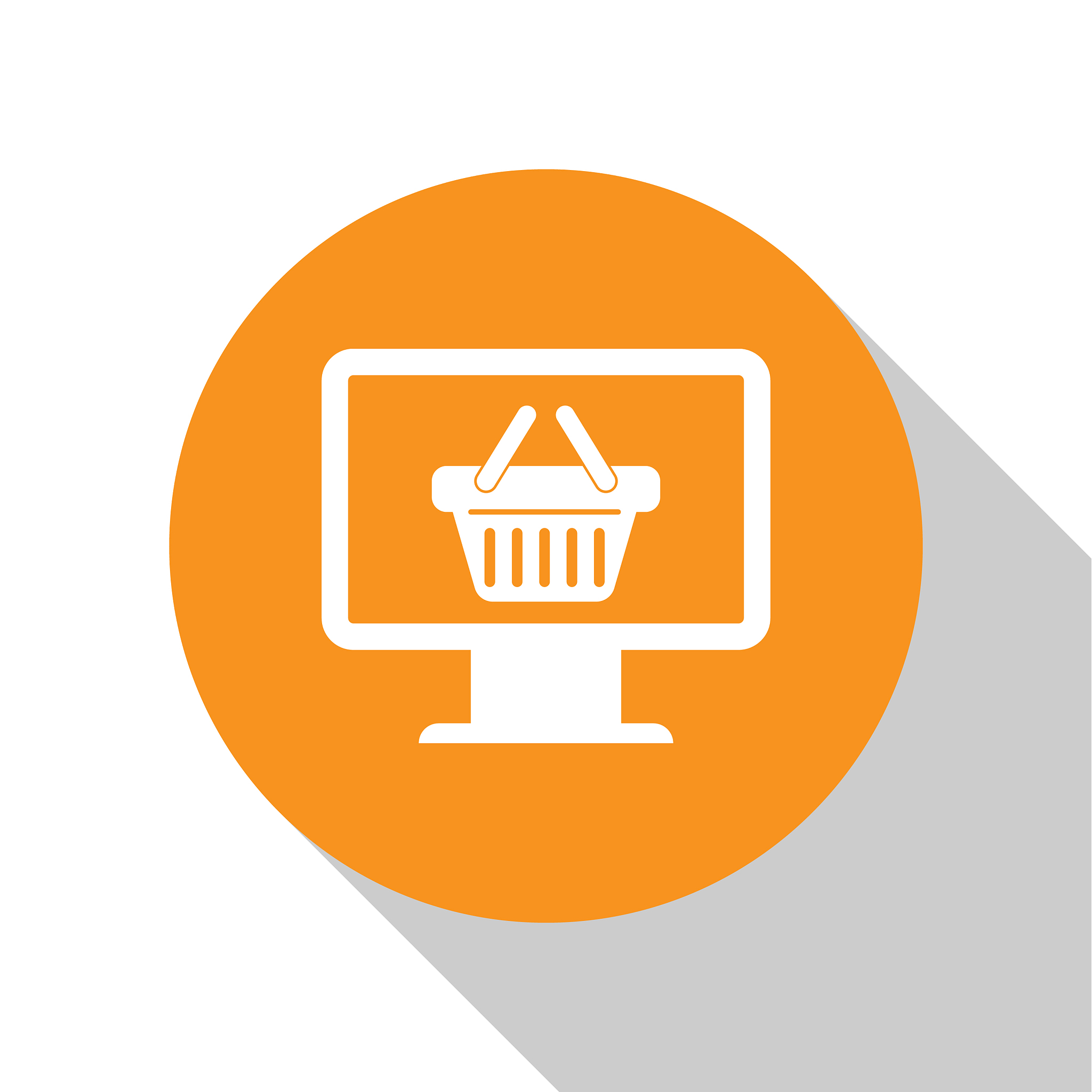 white computer monitor with shopping basket icon