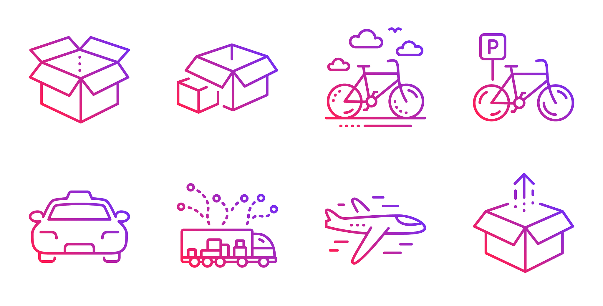open box bike rental and bicycle parking icons