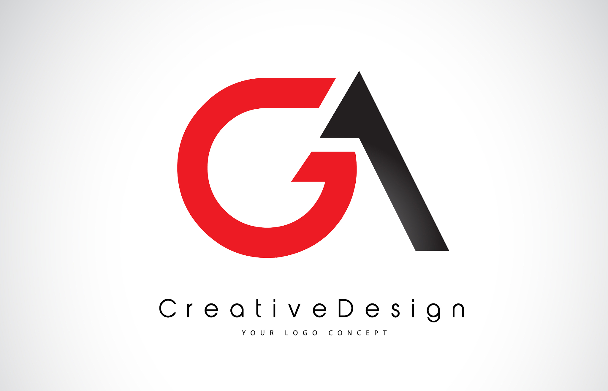 red and black ga g a letter logo design creative
