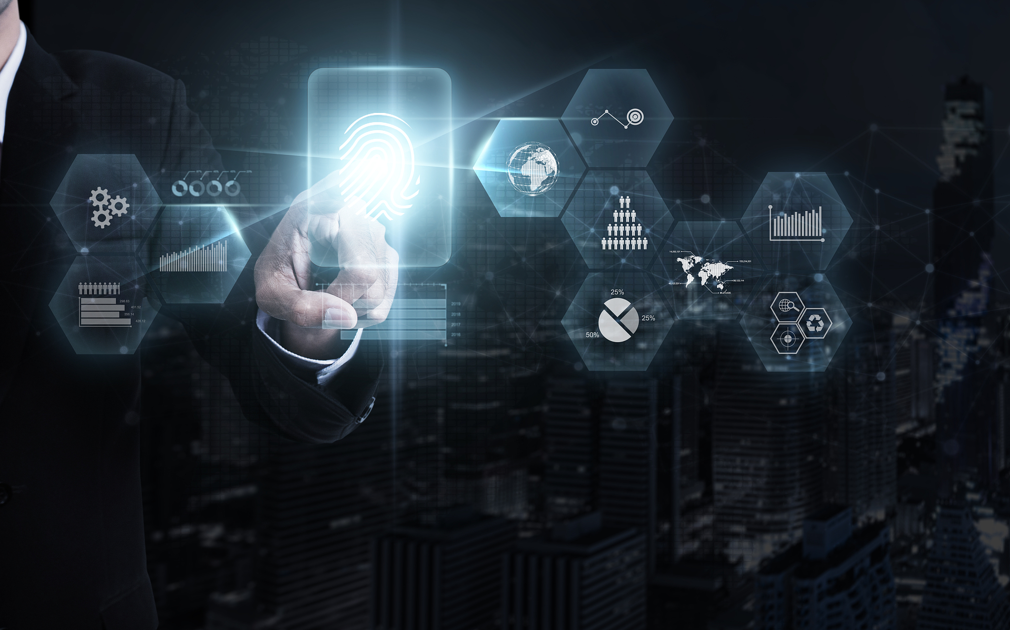 businessman working with virtual technology.
