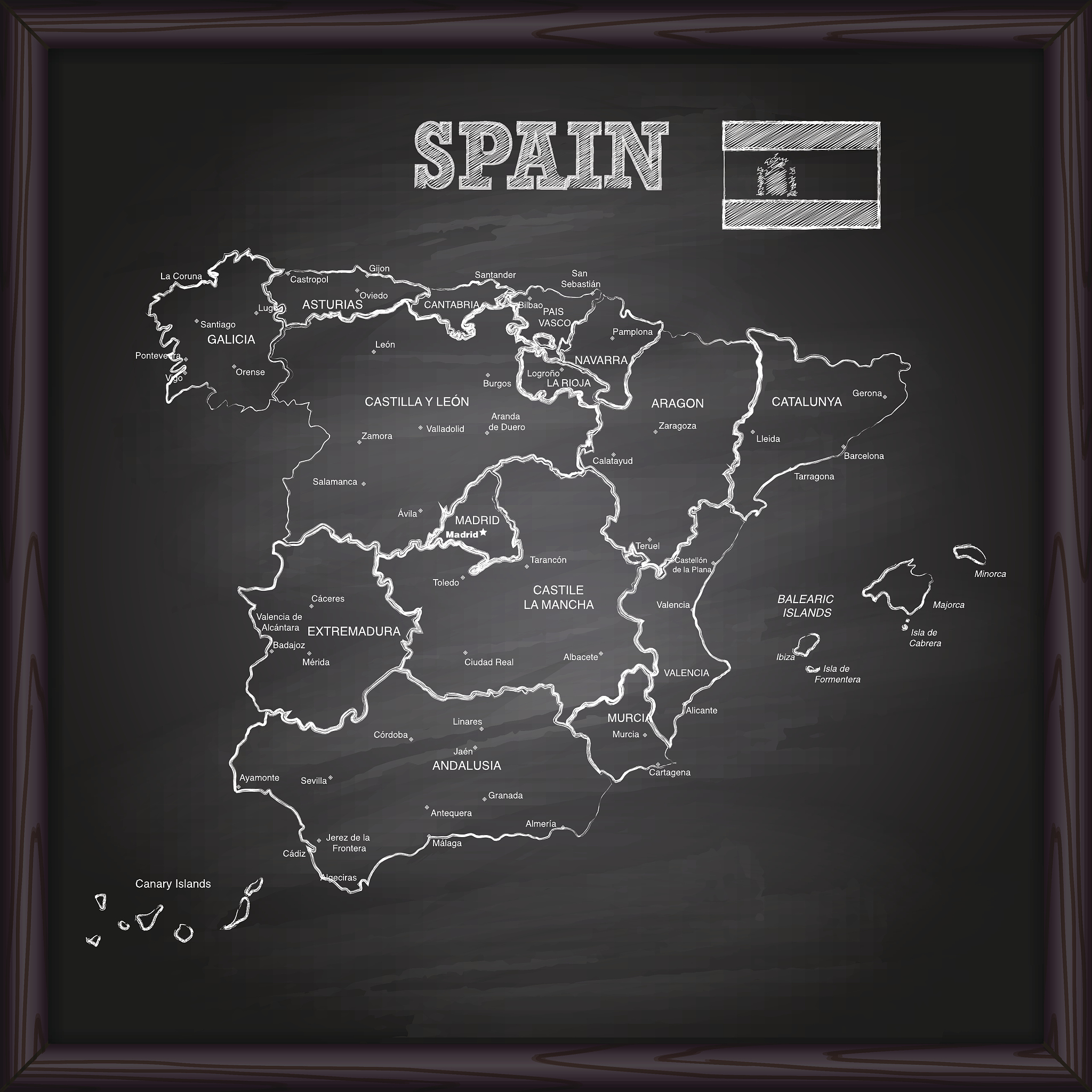 spain map on chalkboard