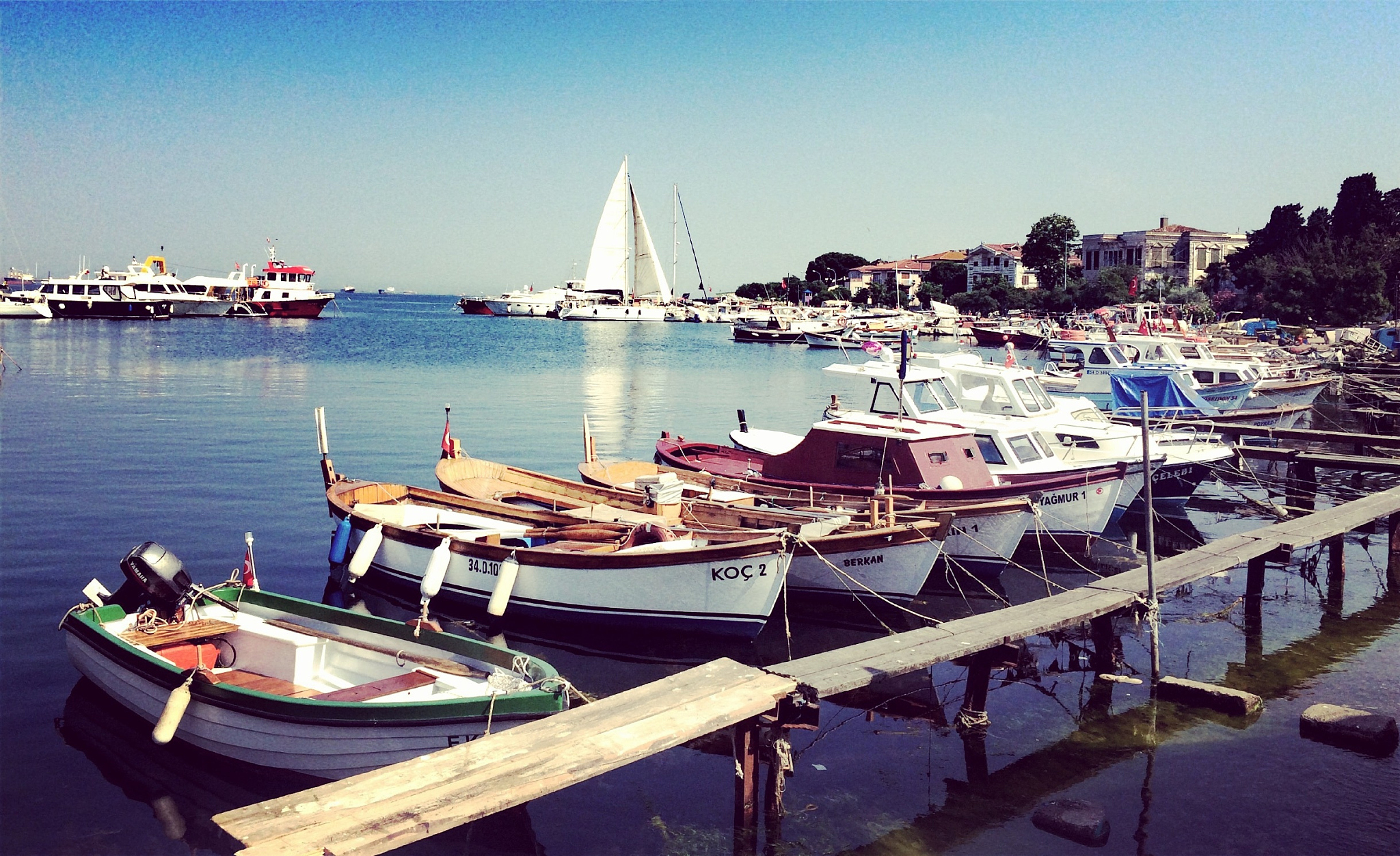 boats moored in harbor on sea against sky