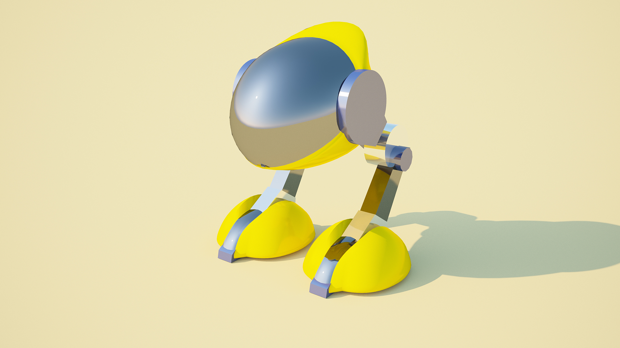3d rendering two legs robotics with gyroscope on yellow backgrou