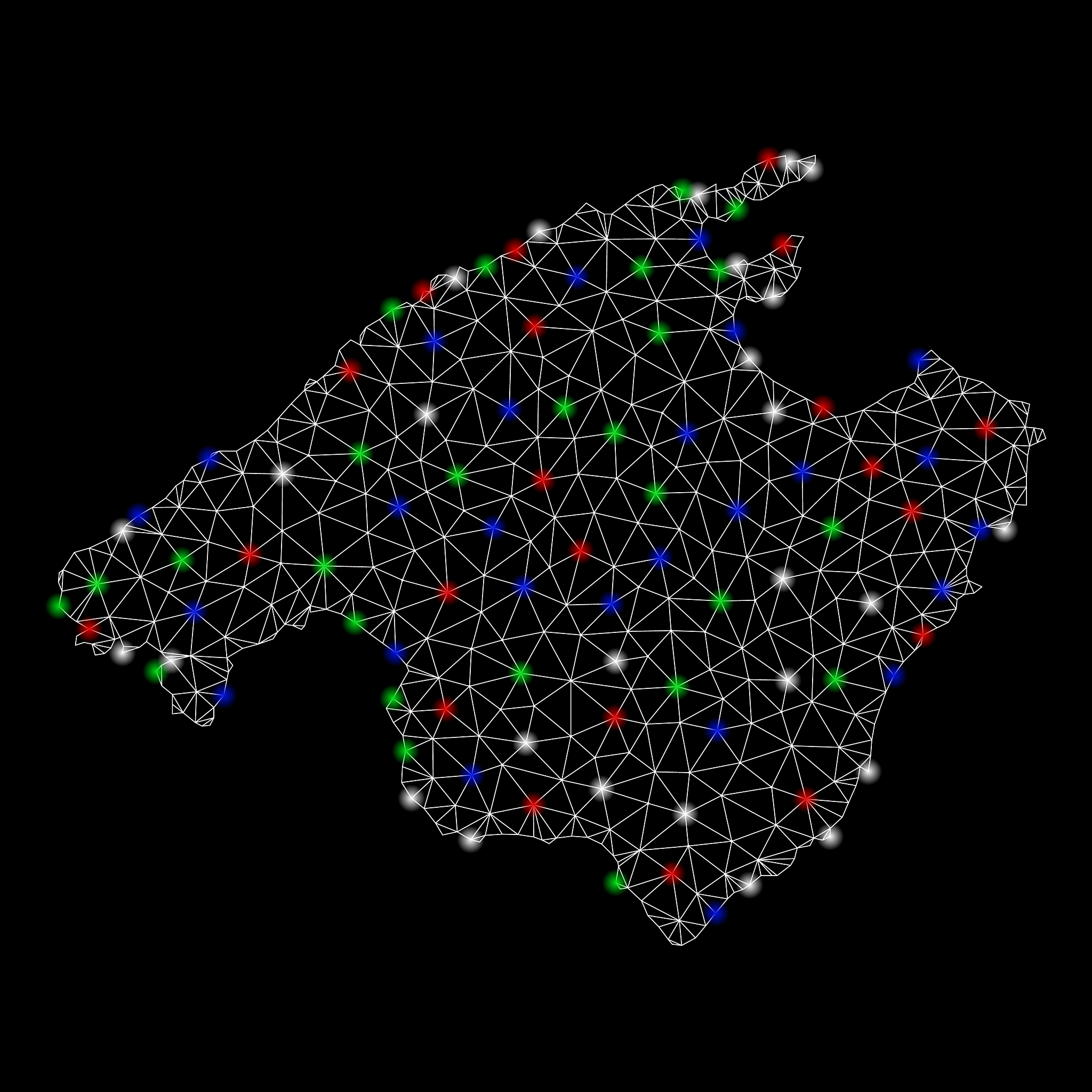 bright mesh wire frame mallorca map with flash