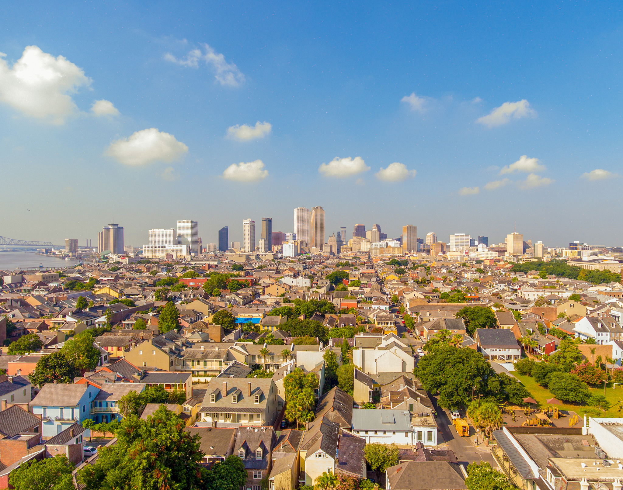 the new orleans, louisiana skyline in july