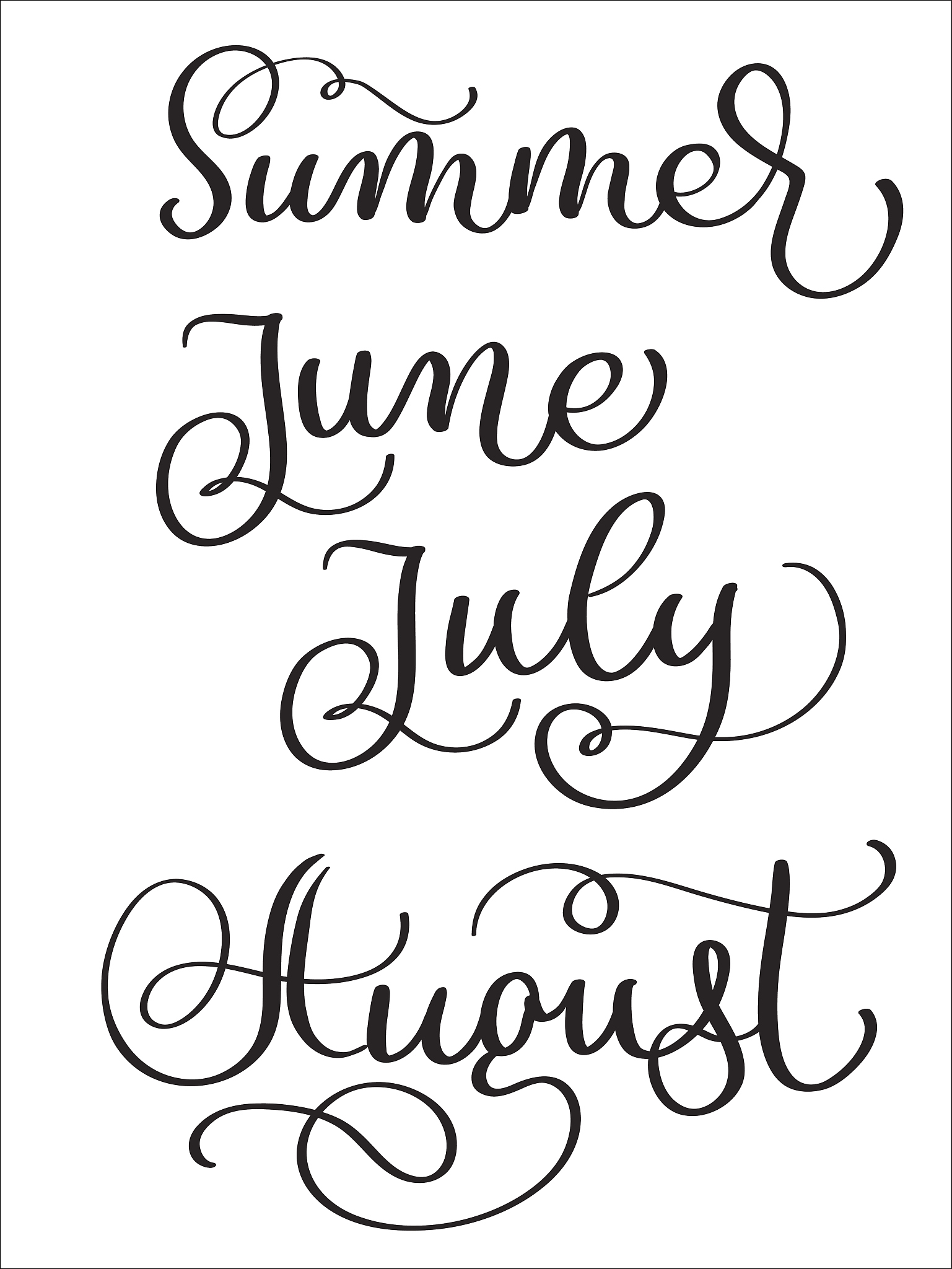 summer months june july august words on white background. hand d