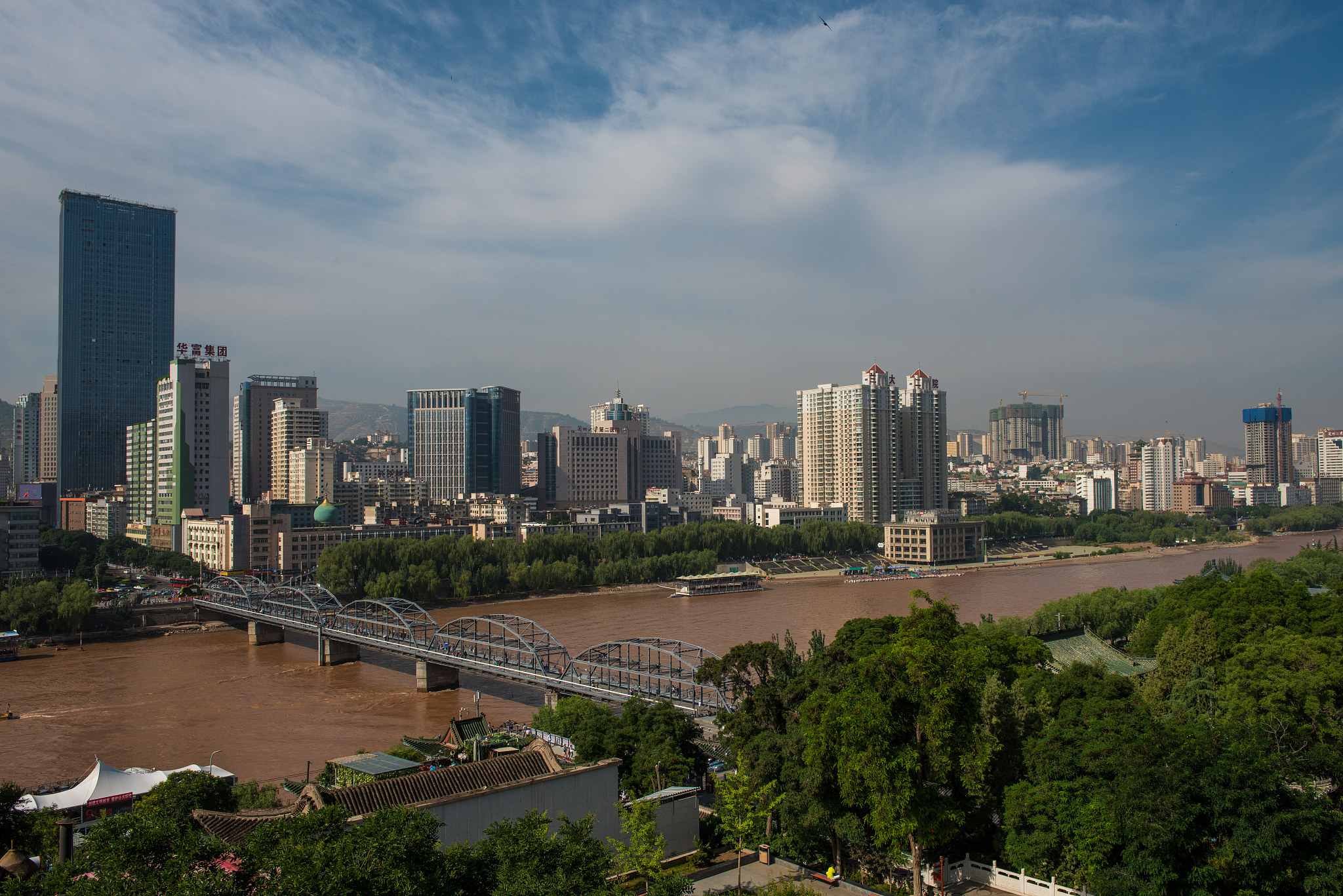 panoramic view of lanzhou city, gansu province, china from a hei