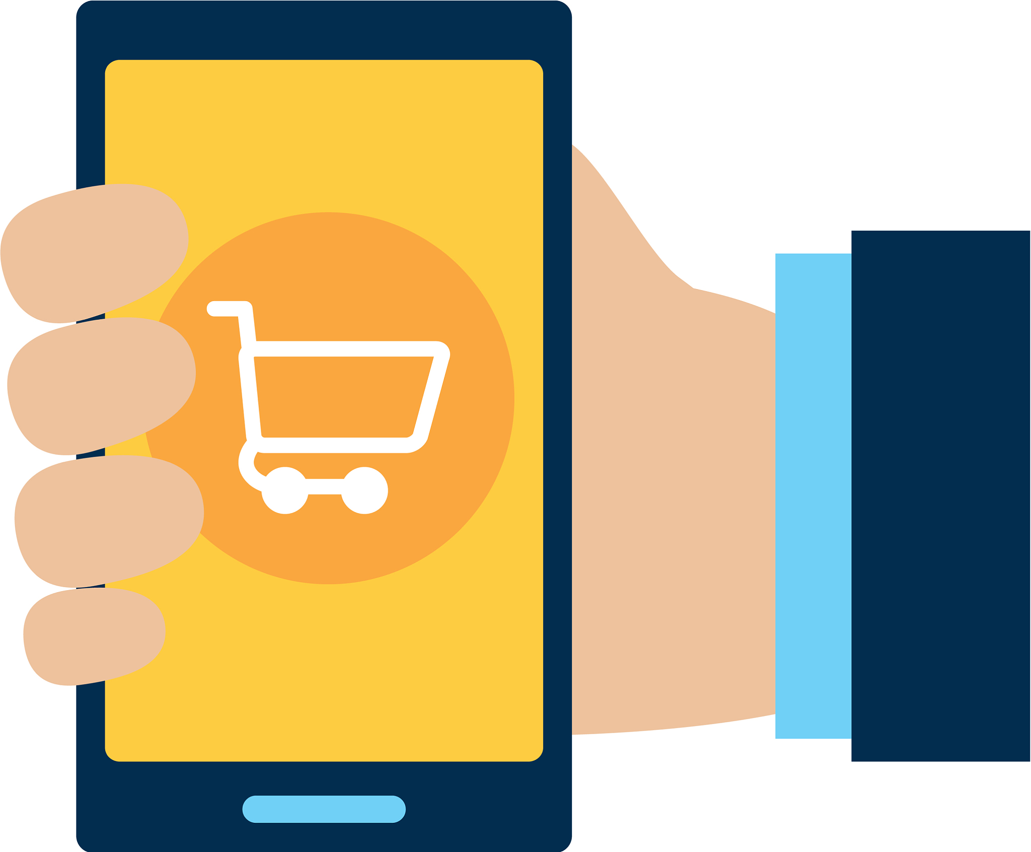 hand using smarphone with shopping cart