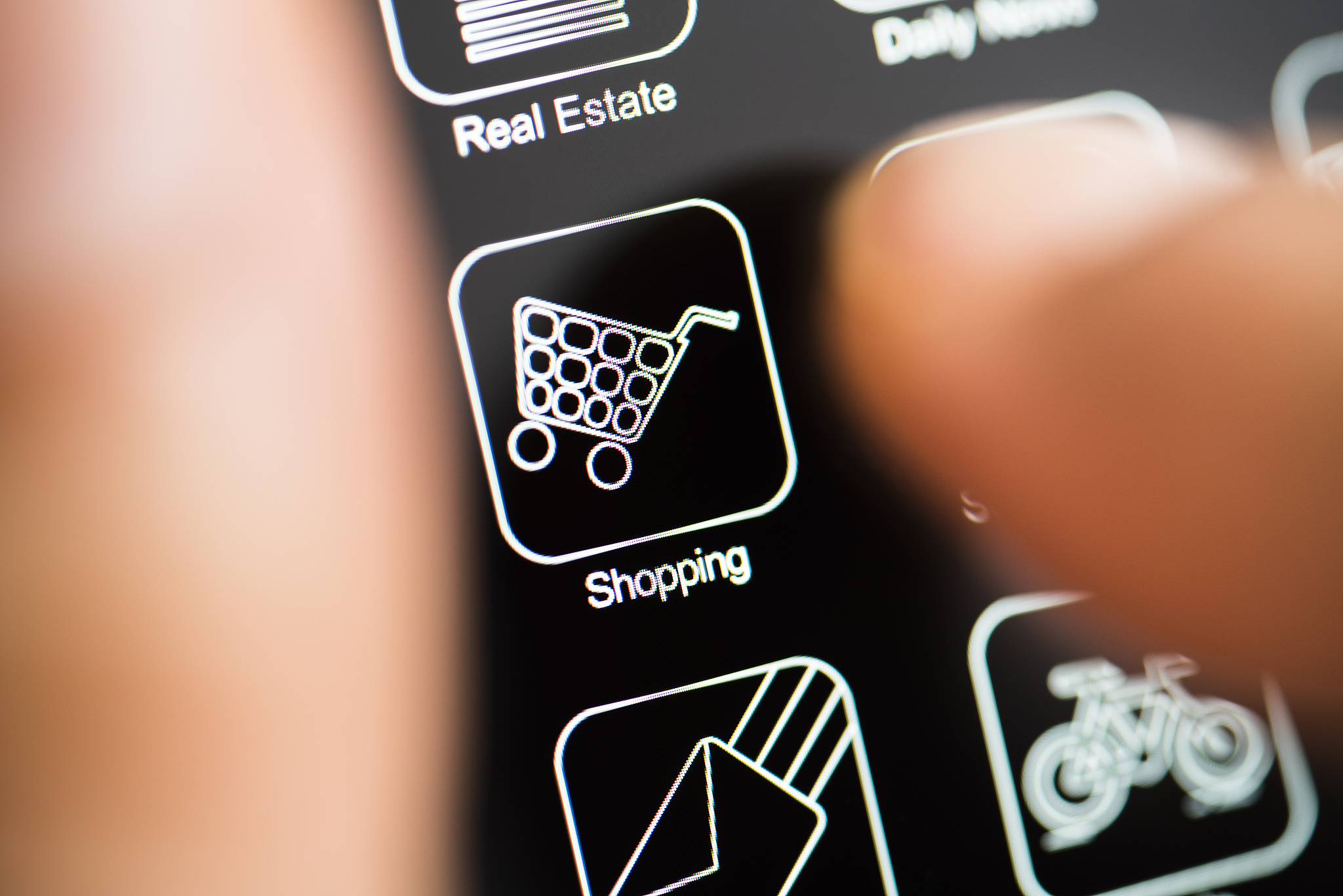 shopping app on dark mode phone screen