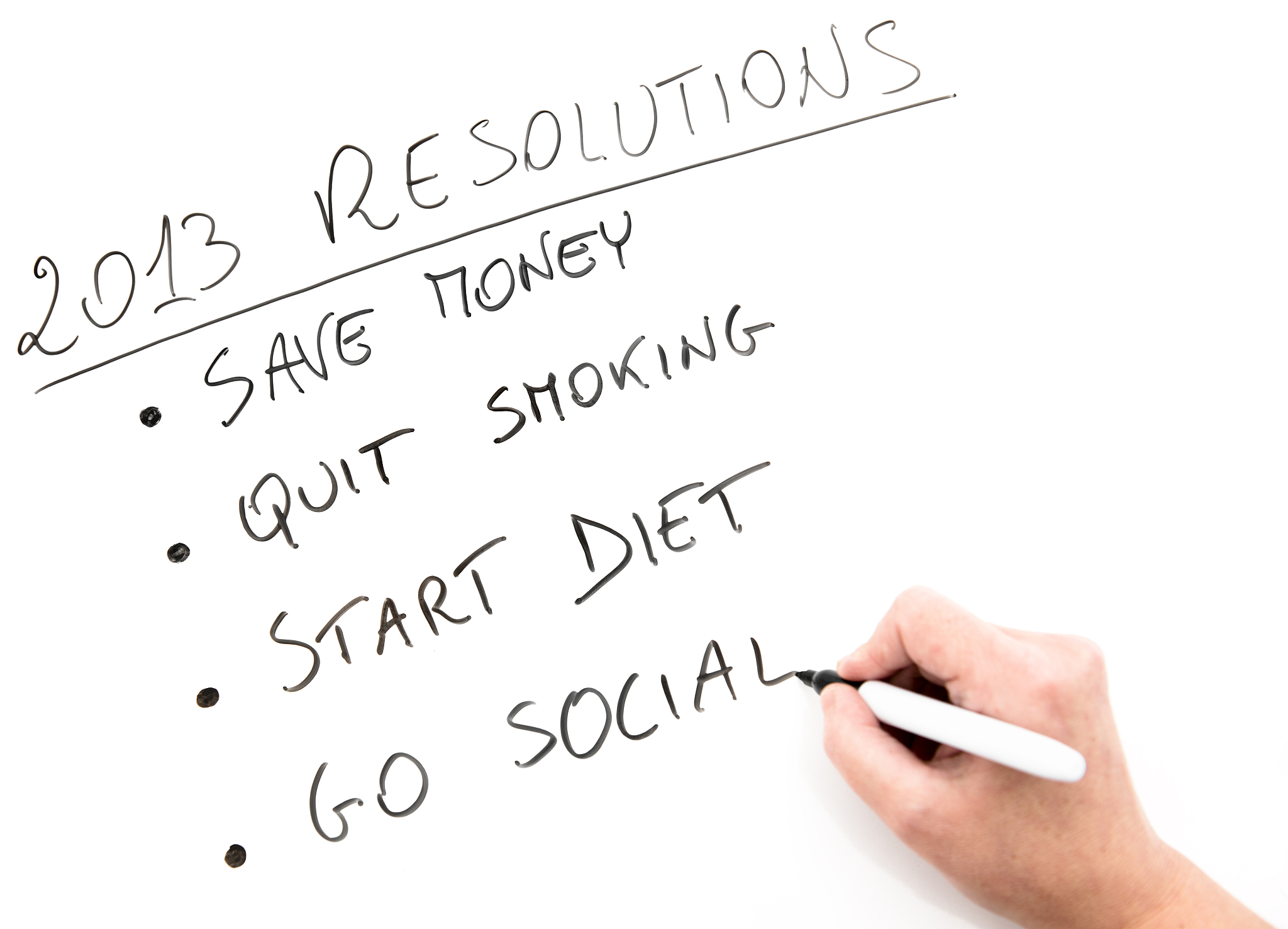 2013 good resolutions on whiteboard