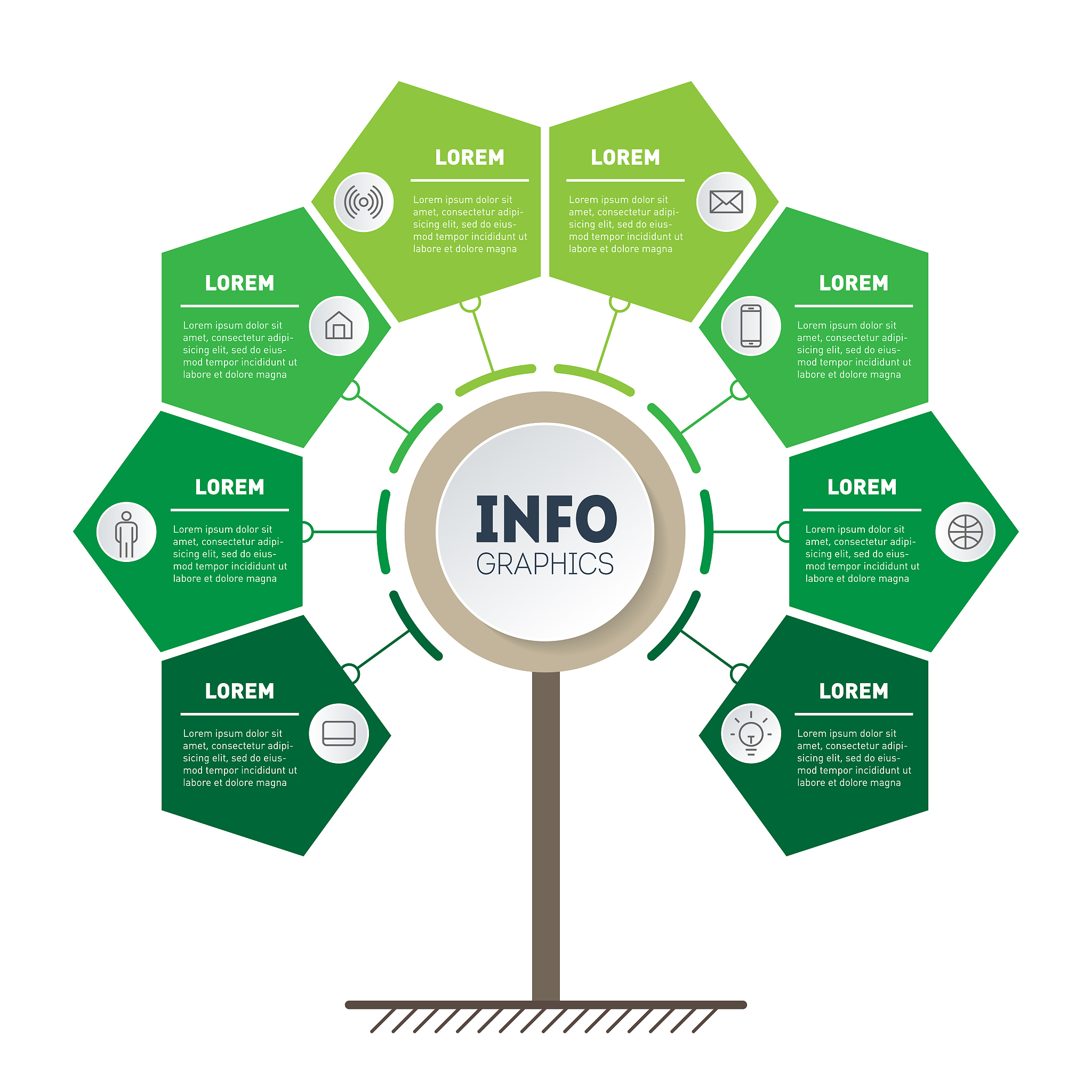 vertical green timeline infographics. tree of development and gr