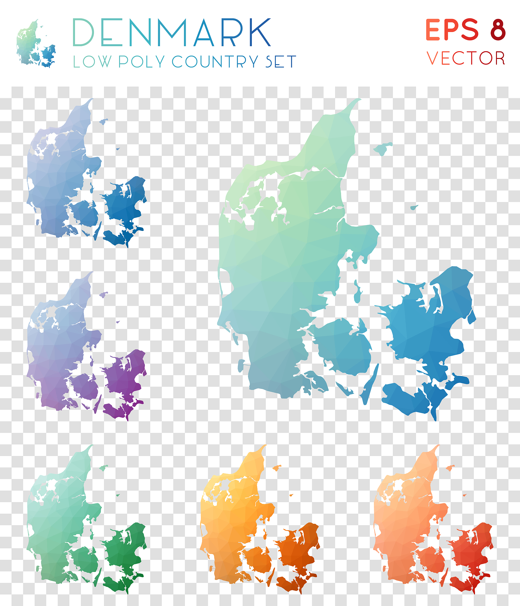 denmark geometric polygonal maps, mosaic style country collectio