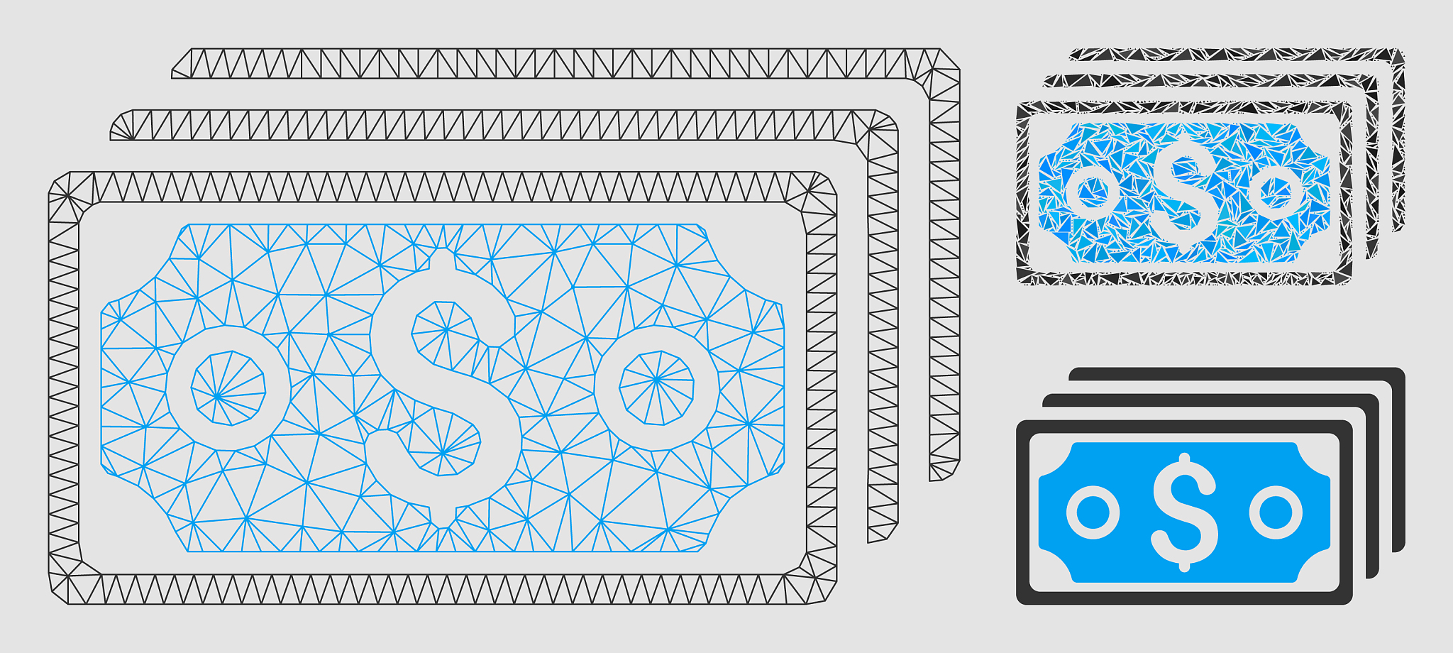dollar banknotes mesh 2d model and triangle