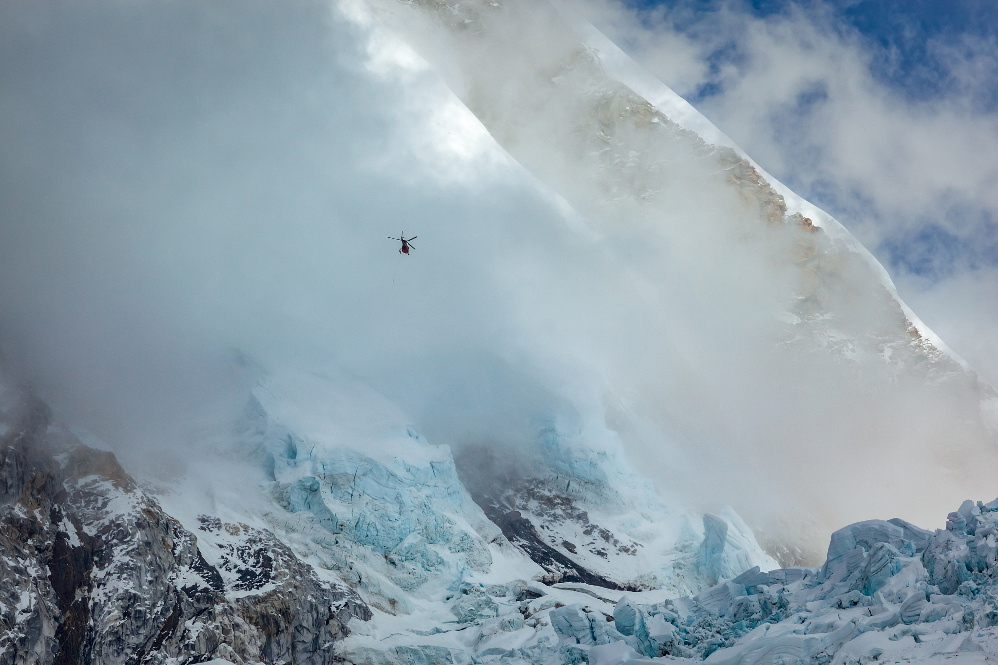 helicopter on rescue mission in the himalayas.
