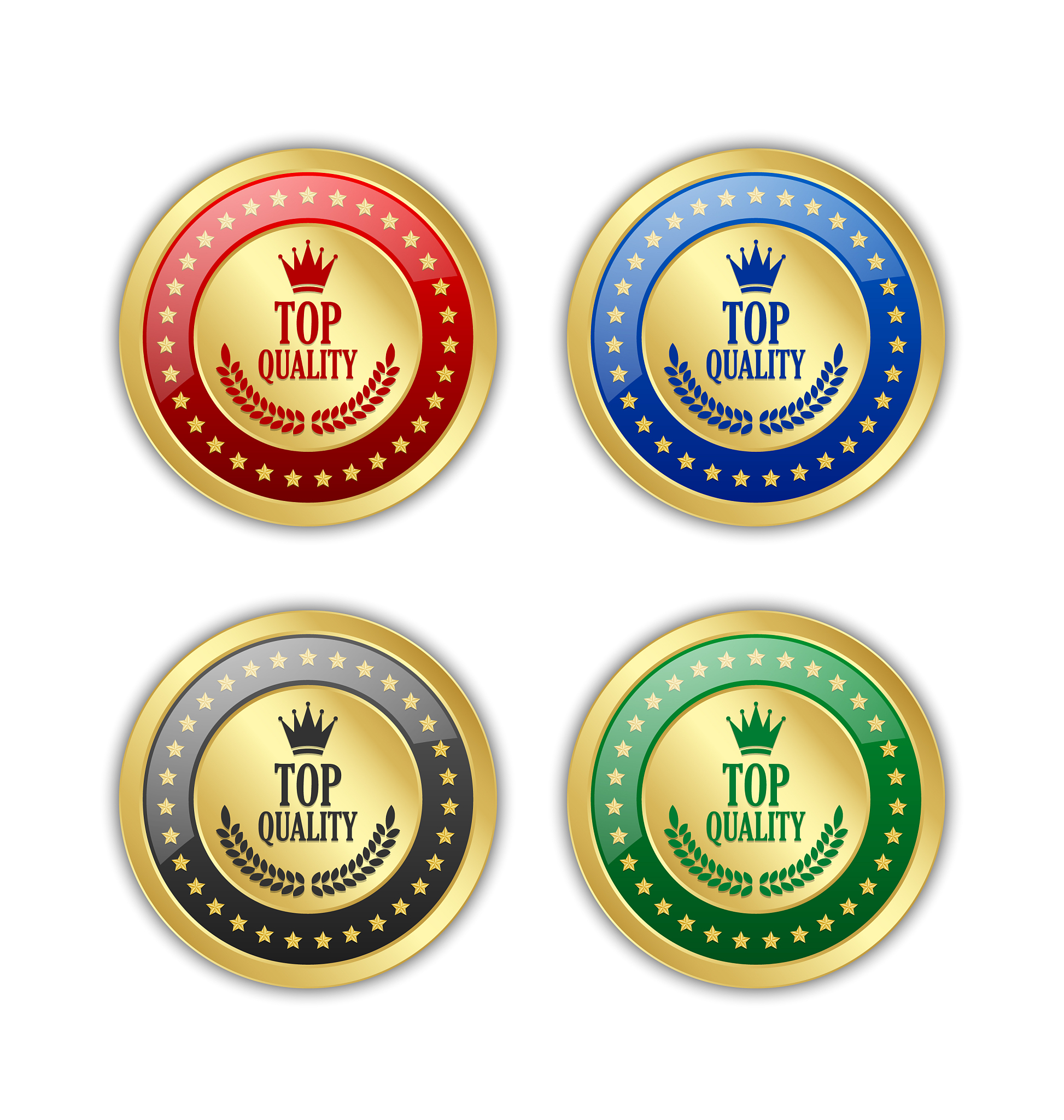 set golden top quality badges on white