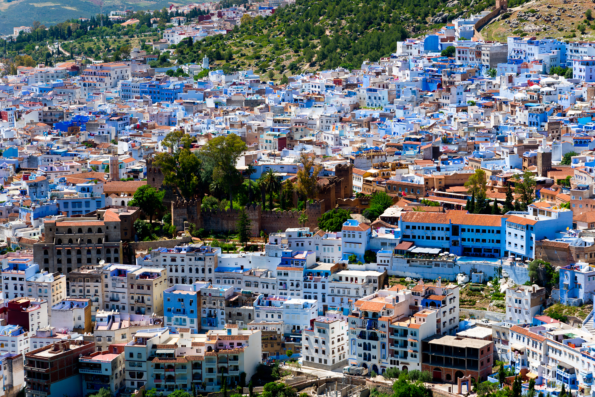 cityscape of blue town chefchaouen, morocco