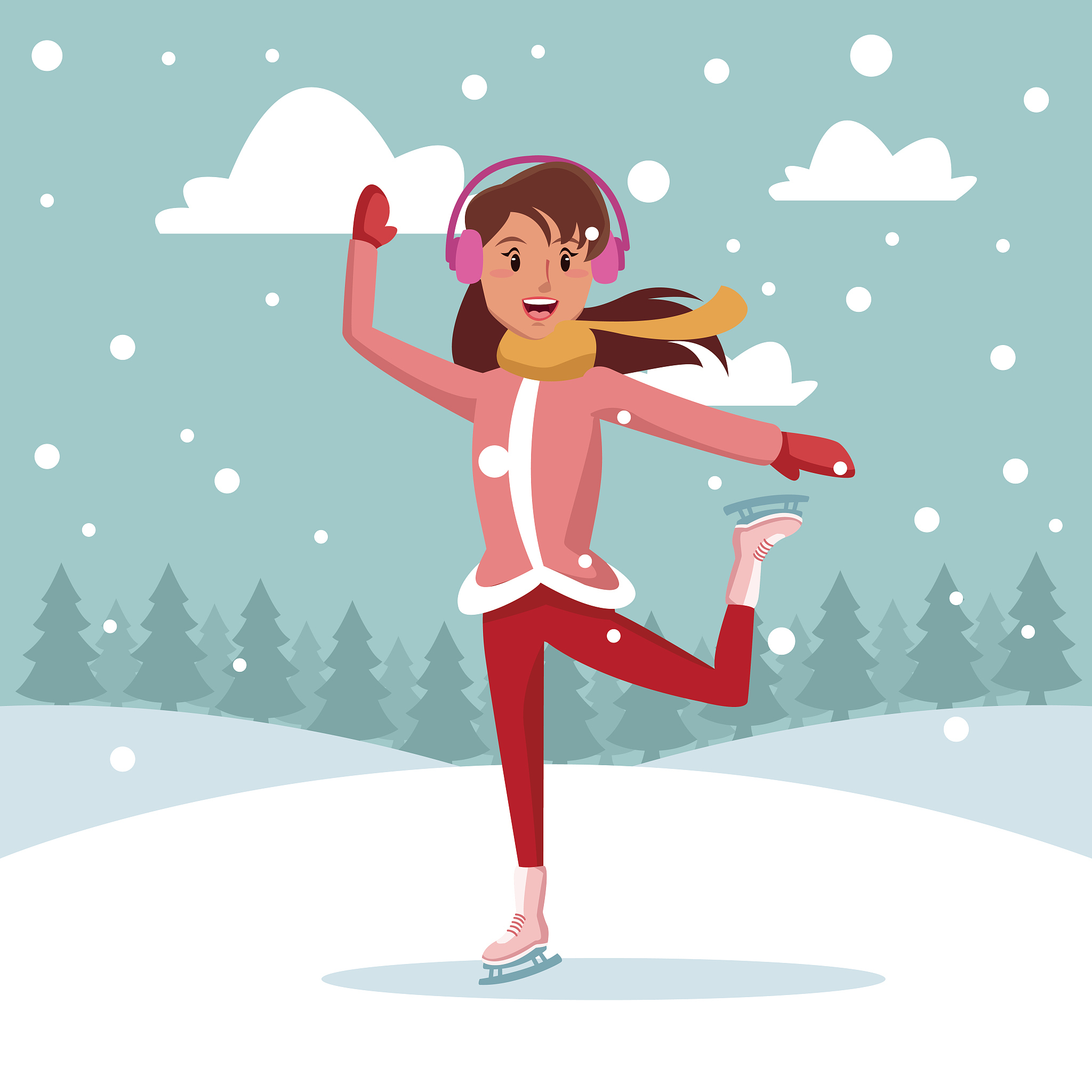 woman ice skates cartoon