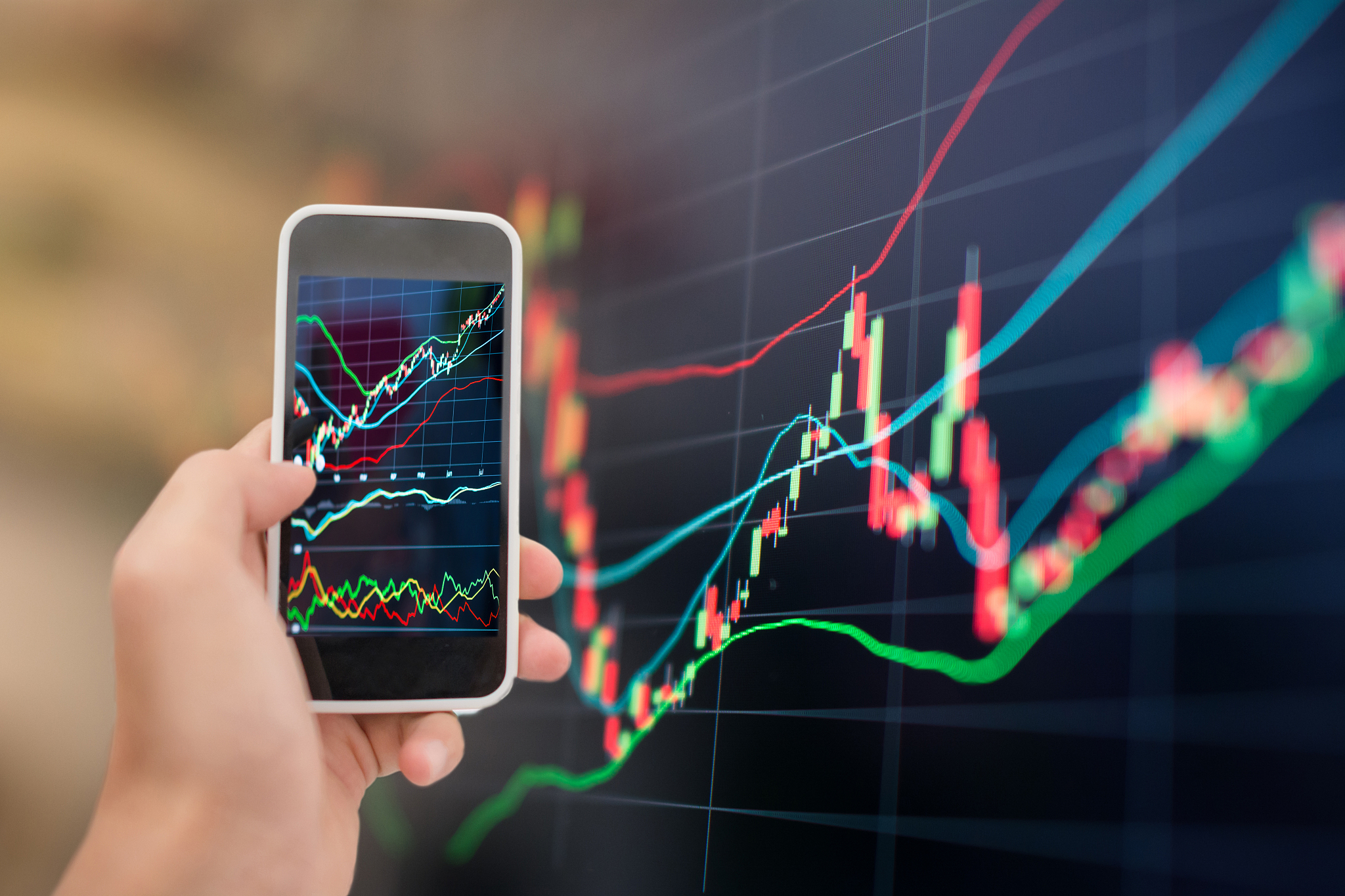 stock market graph and office work