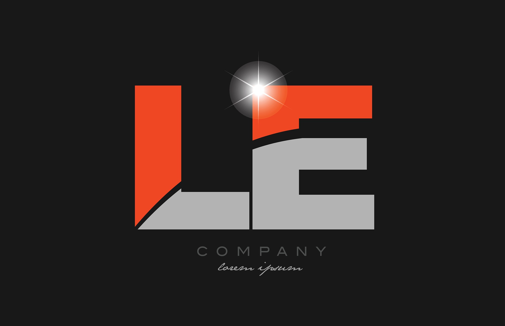 combination letter le l e in grey orange color alphabet for logo