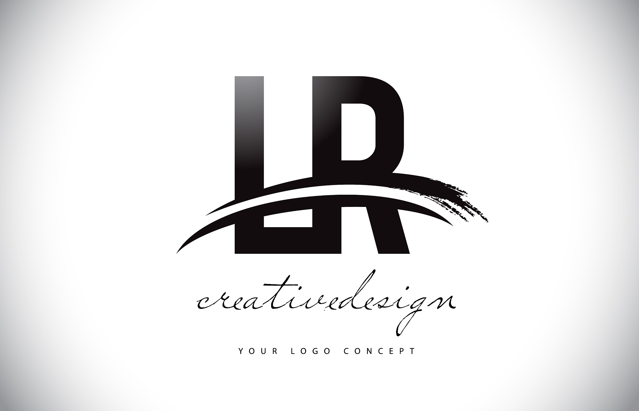 lr l r letter logo design with swoosh and black