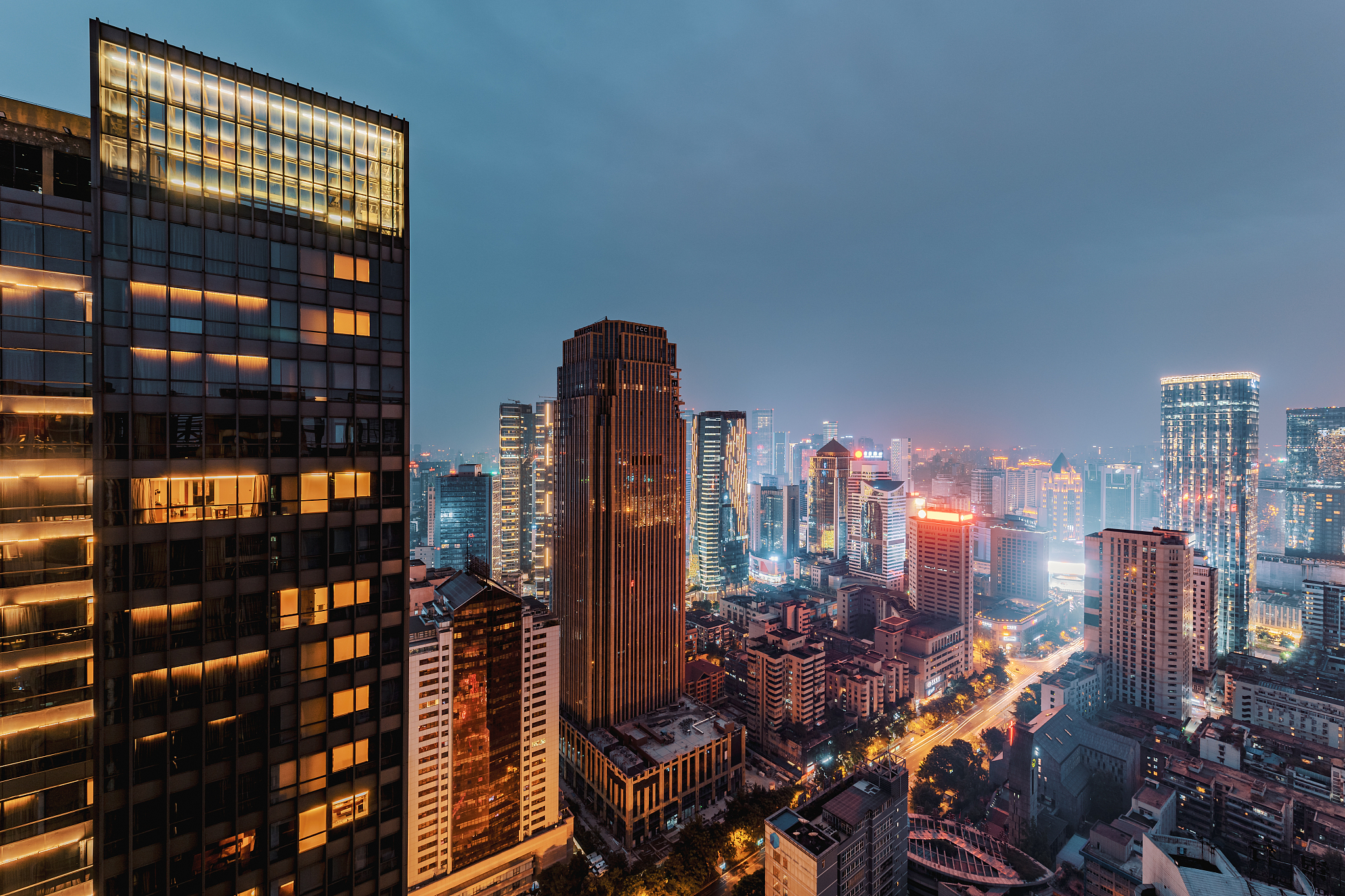 chengdu city skyline aerial view