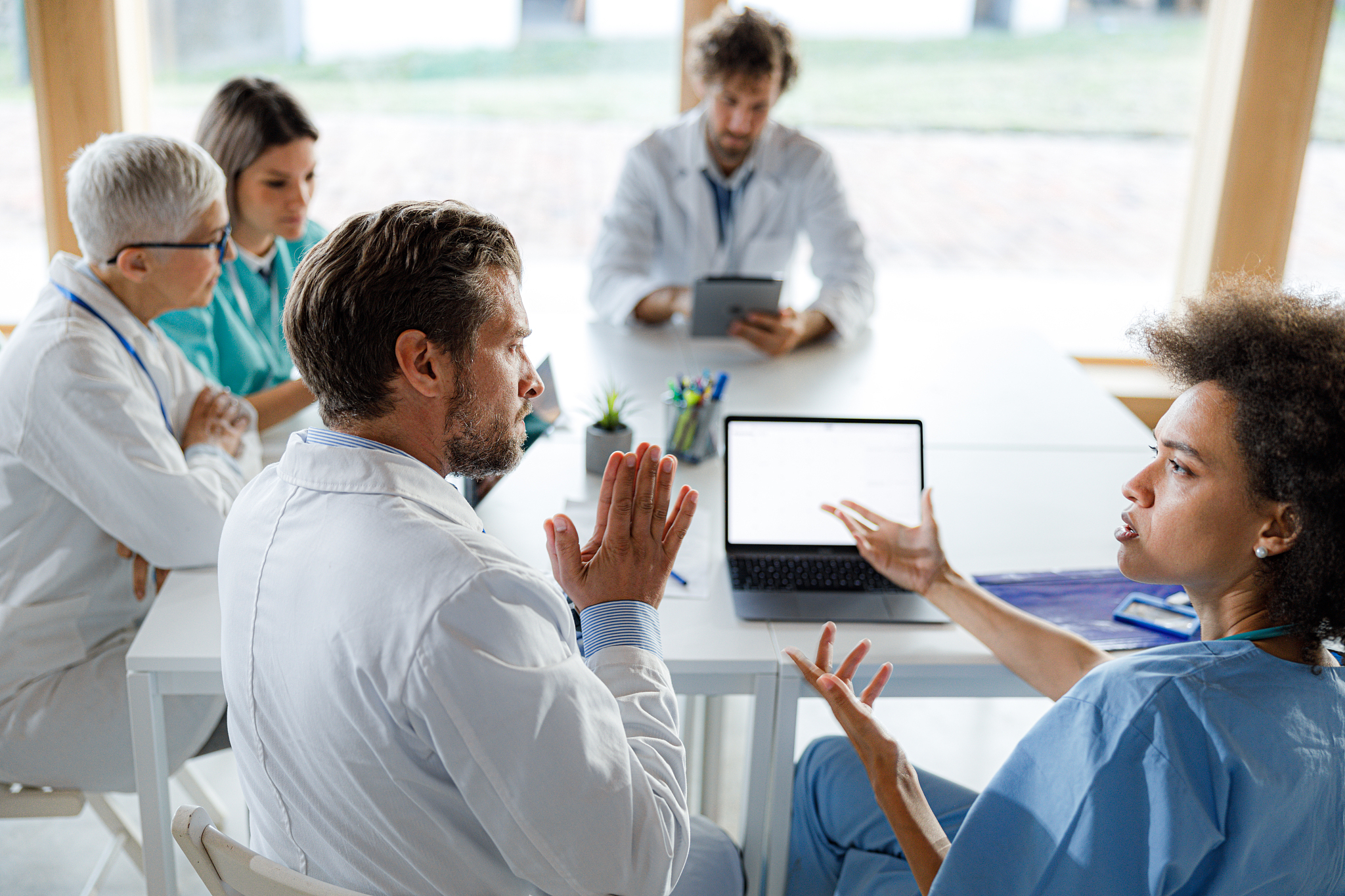 Did you talk to the doctor about our health program I need to know his opinions before we decide what to do nextI contacted his officeBut his secretary said he would be out for a meeting until fourQue