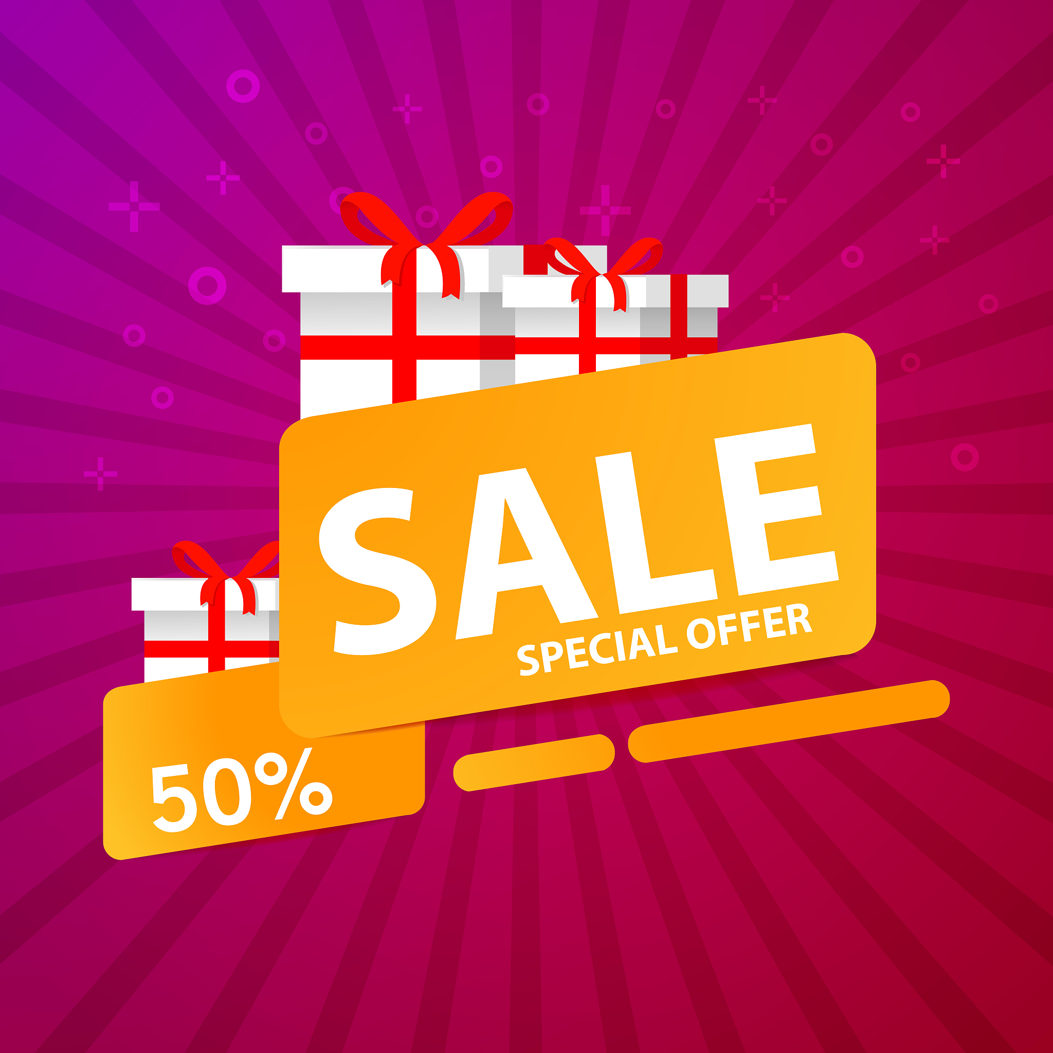 sale banner special offer 50% template.gift box.