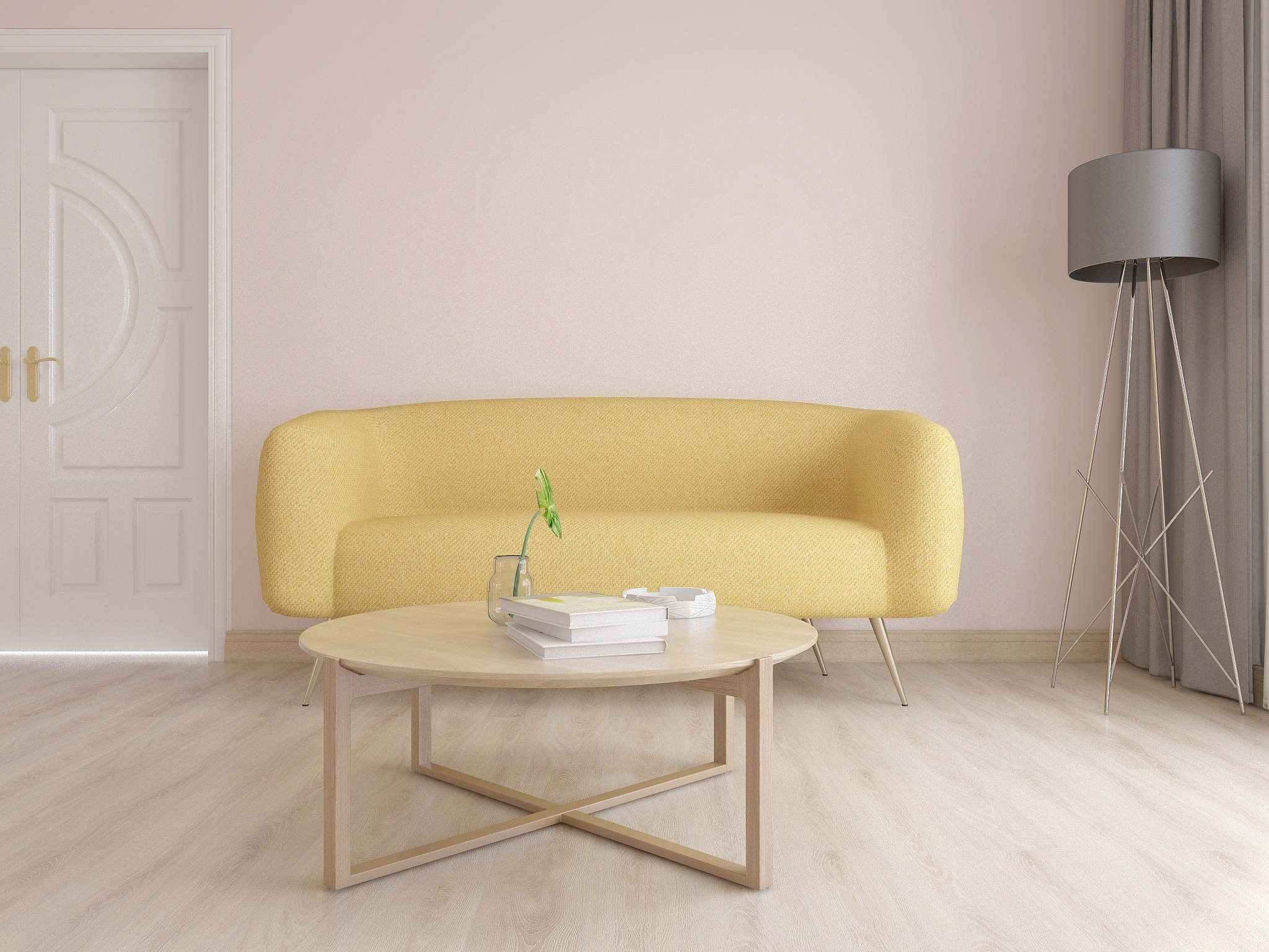 3d rendering, simple modern living room sofa with coffee table, 