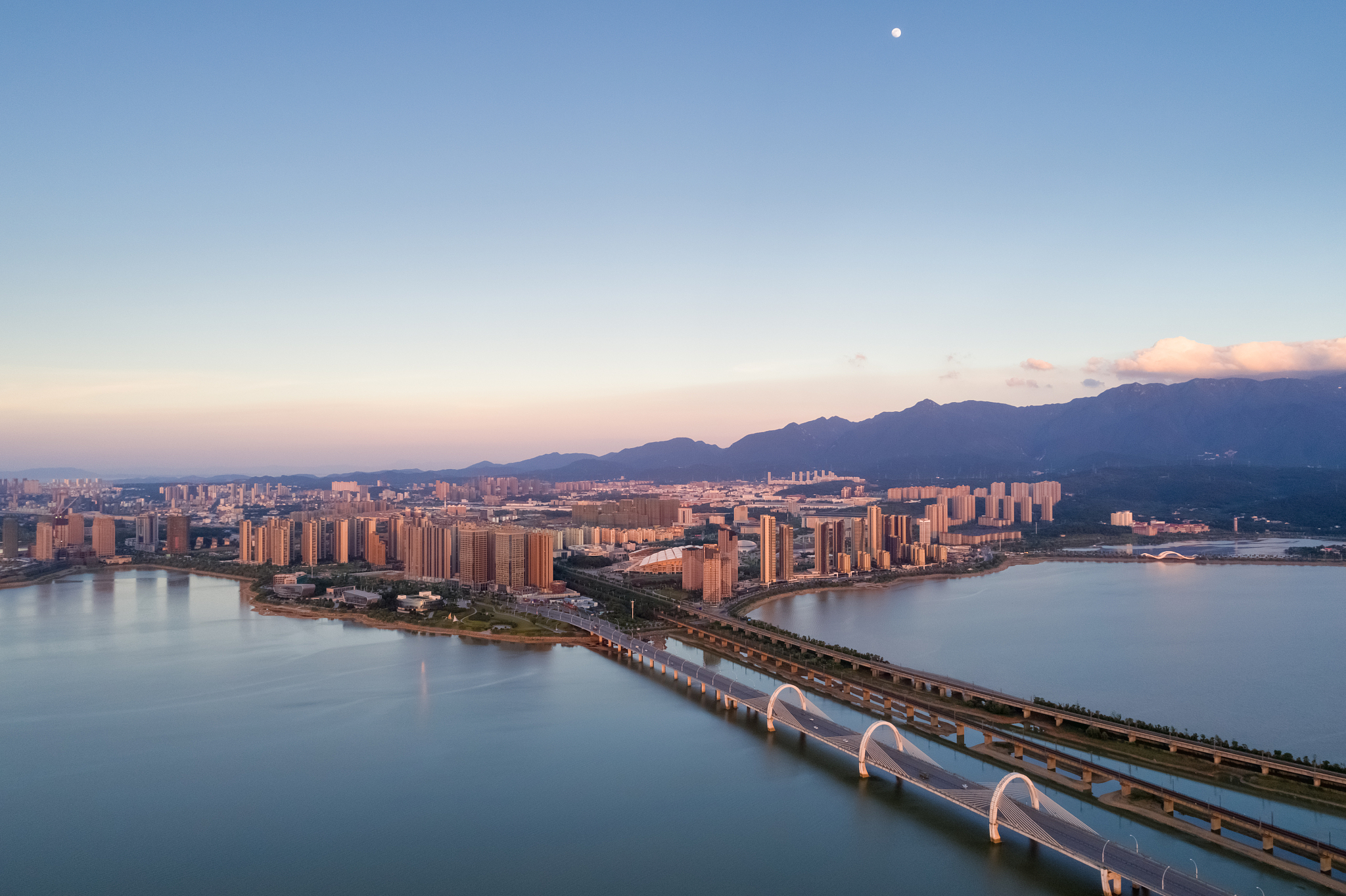 jiujiang cityscape in sunset