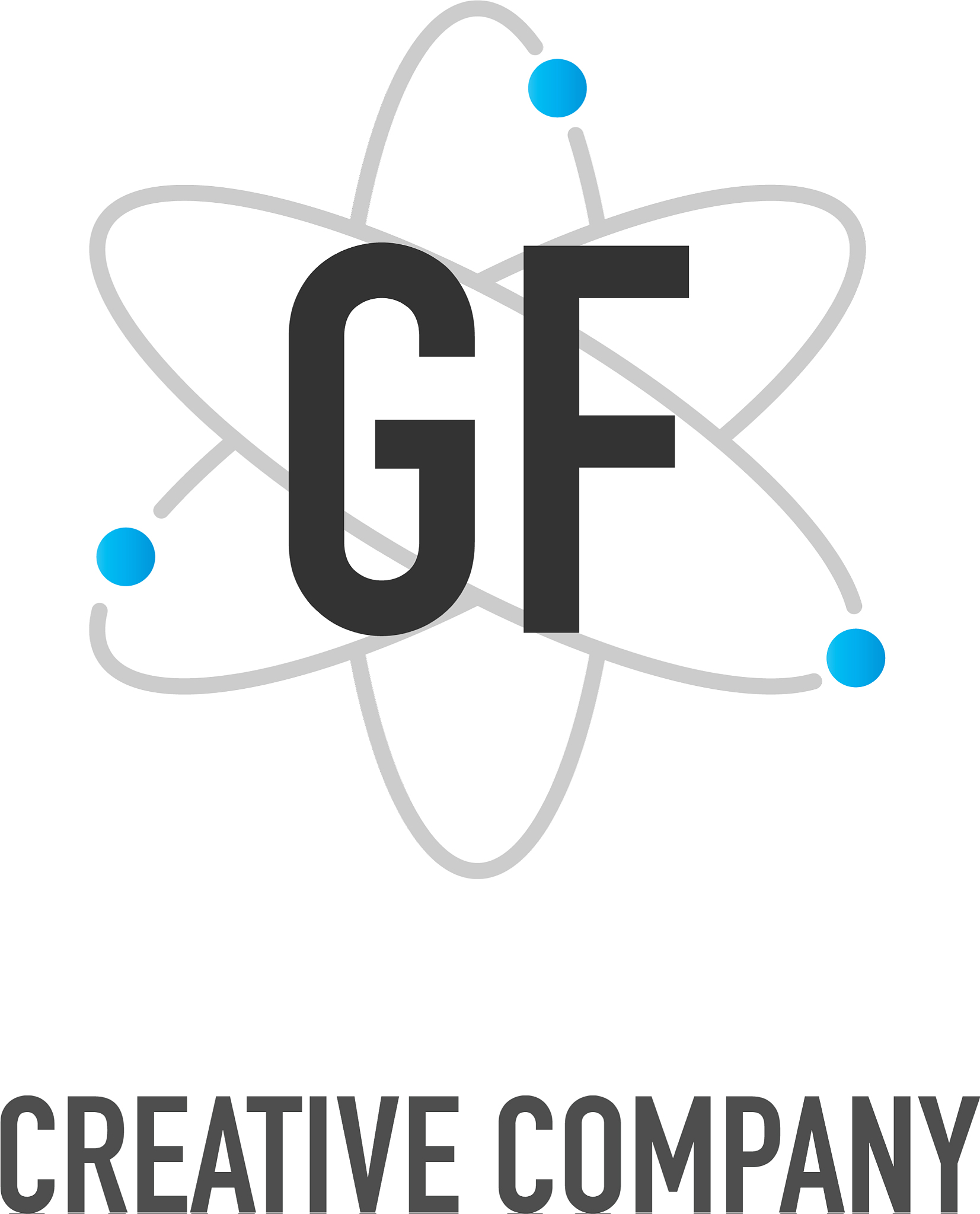initial letter gf atom neutron design logo