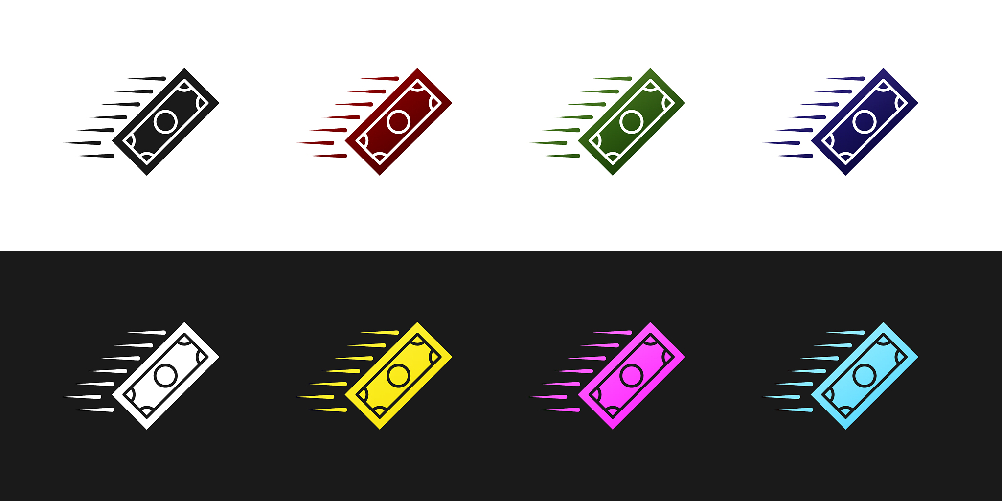 set fast payments icon isolated on black and white