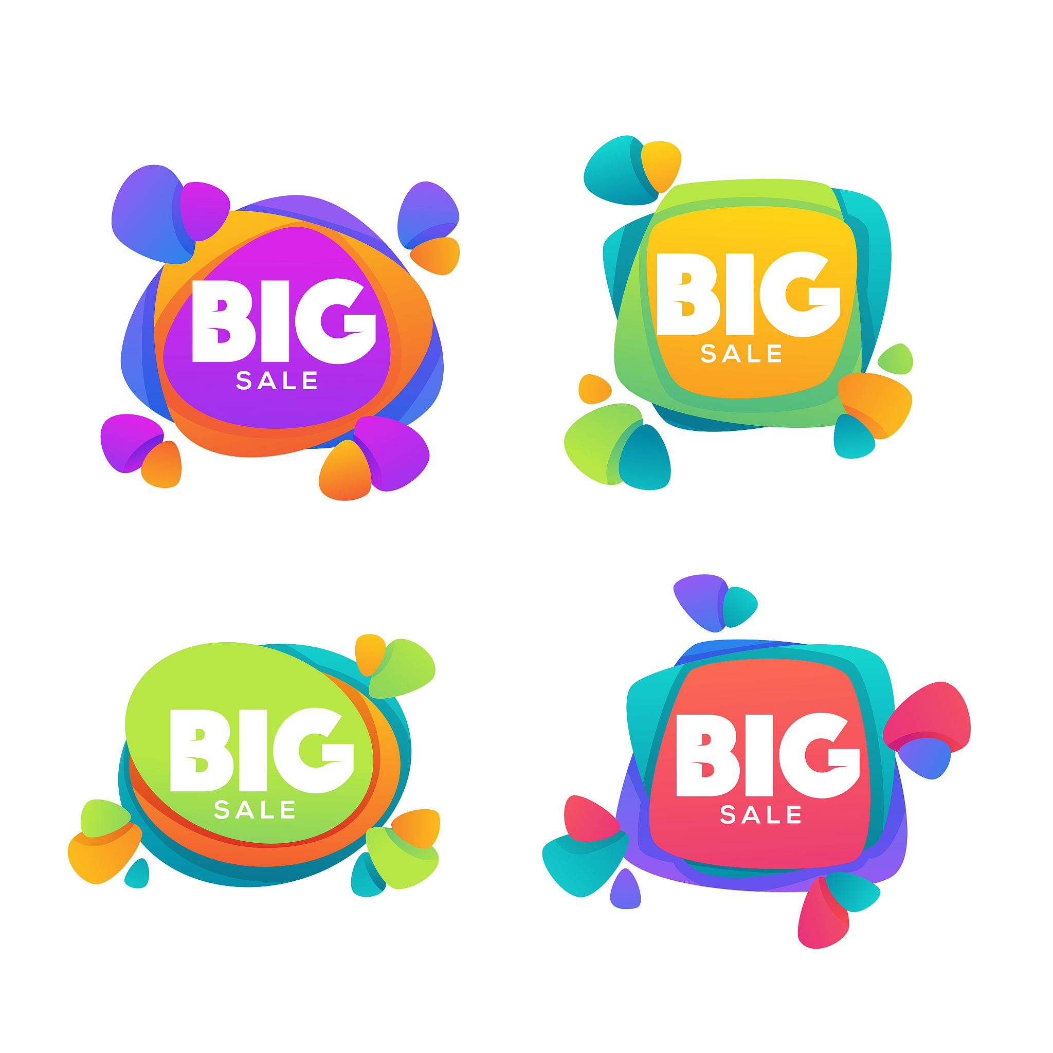 big  sale, vector collection of bright discount bubble tags, ban