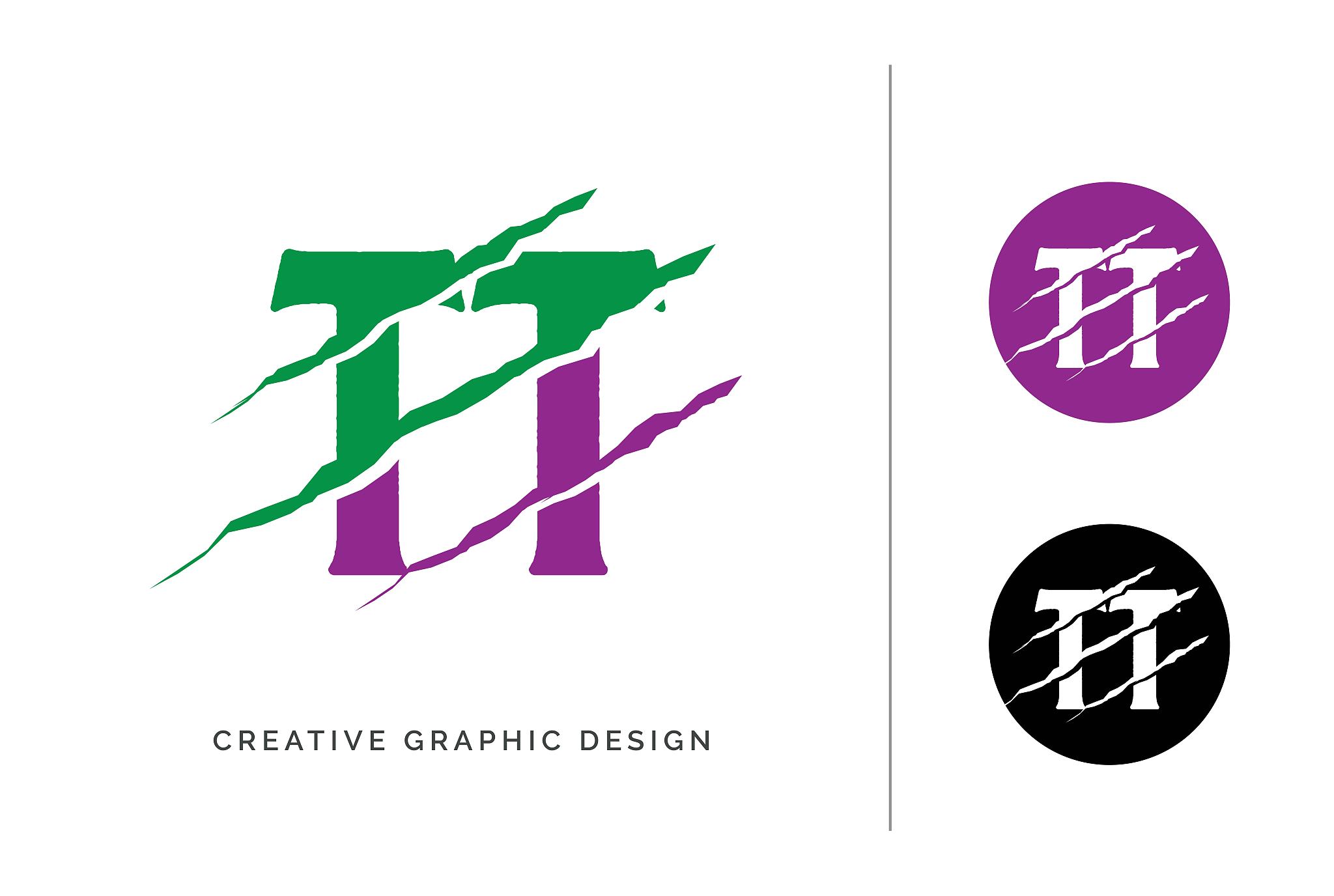 green purple scratched tt letter template logo design with circl