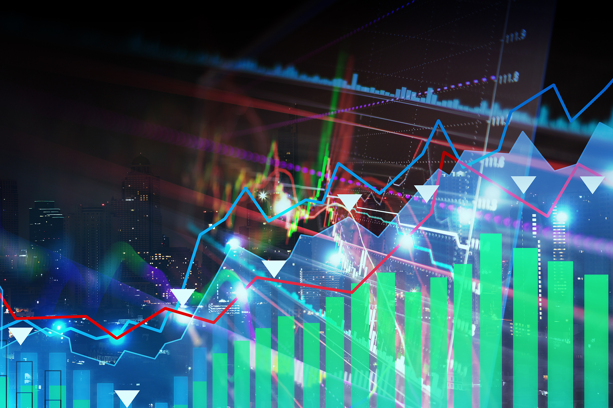 stock market graph and bar chart.