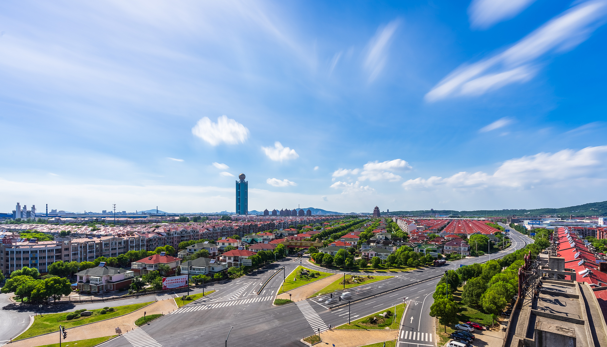 paronamic aerial view of huaxi village,wuxi