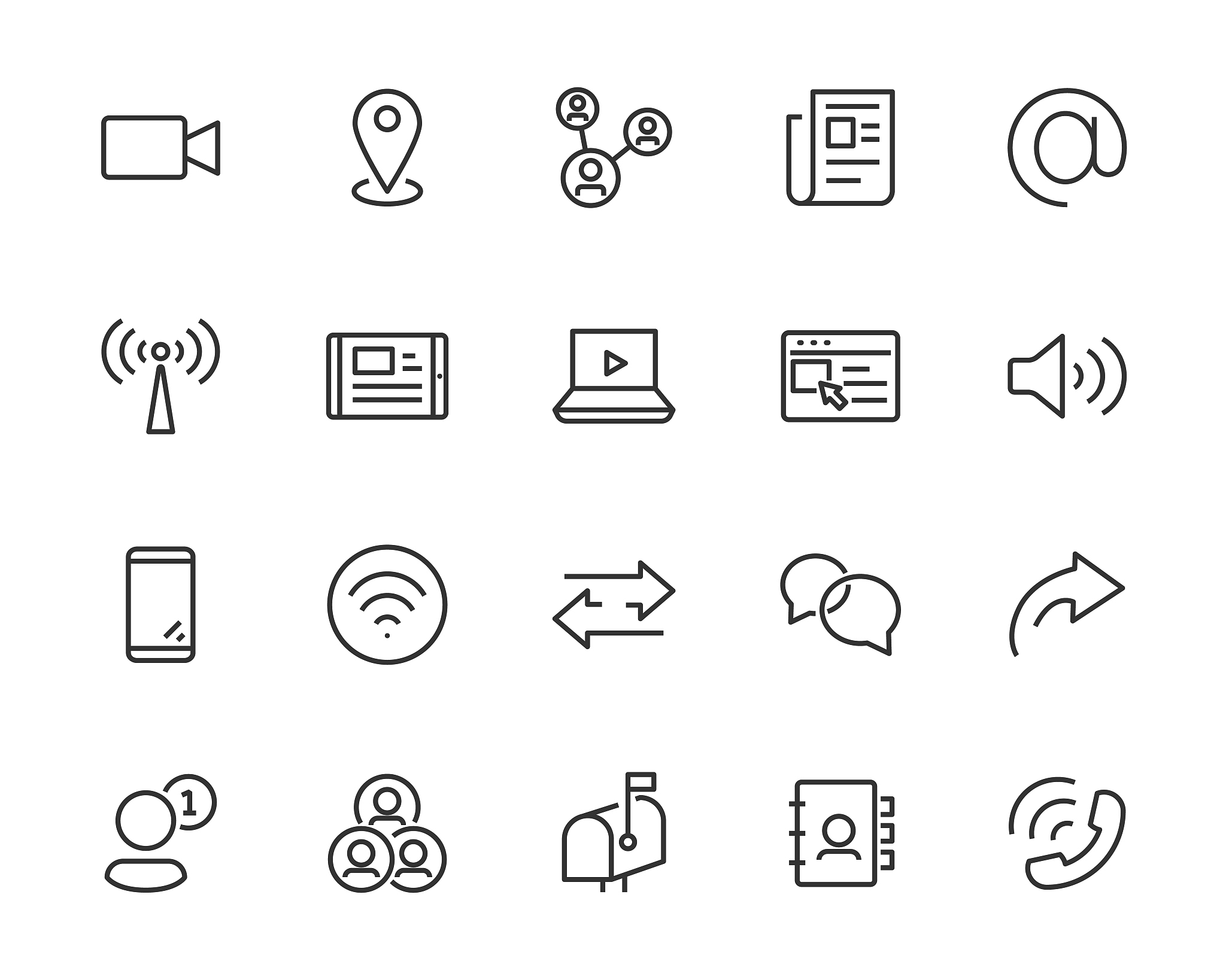 set of communication icons, such as social media, address, appli